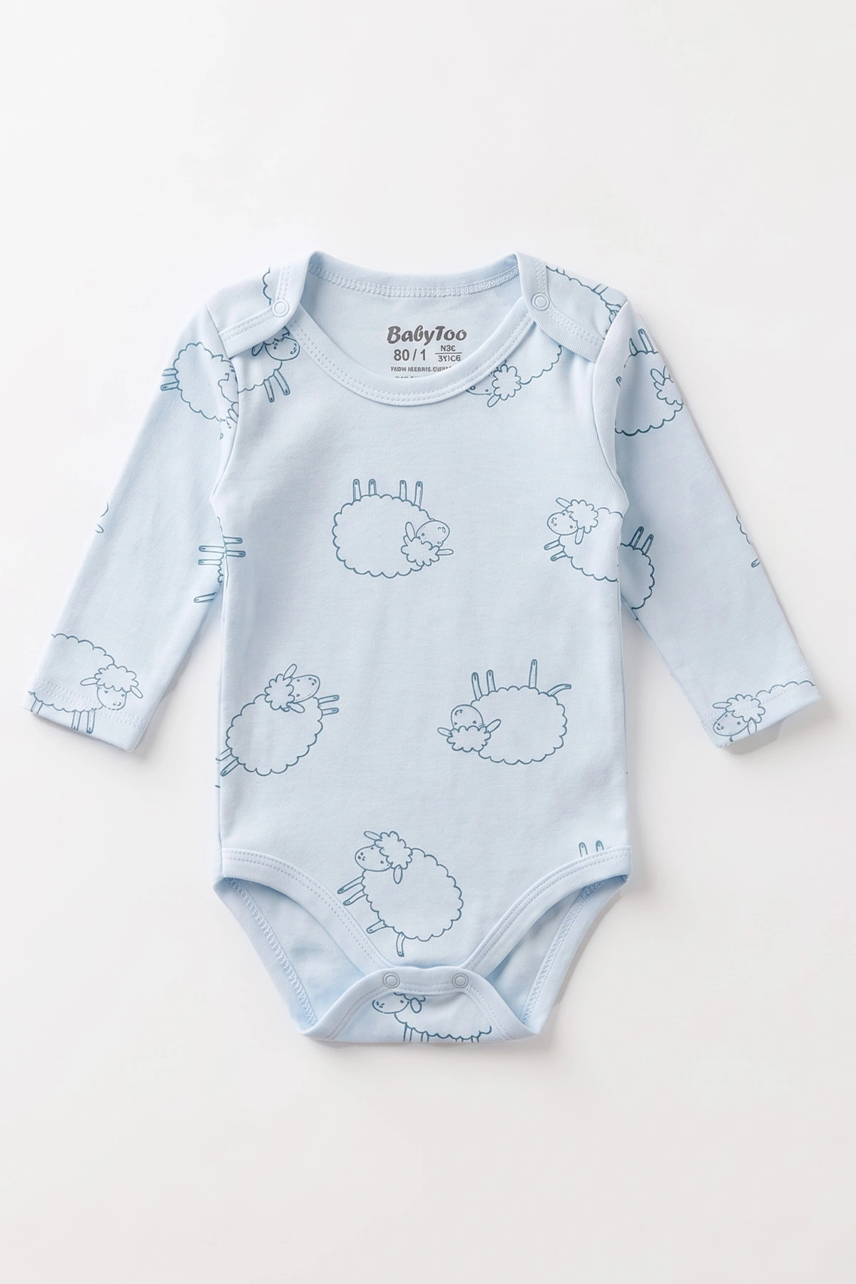 Bebe Mavisi (0-3 Yaş)  Kuzu Baskılı Uzun Kol Bebek &Çocuk Çıtçıtlı Badi 490814