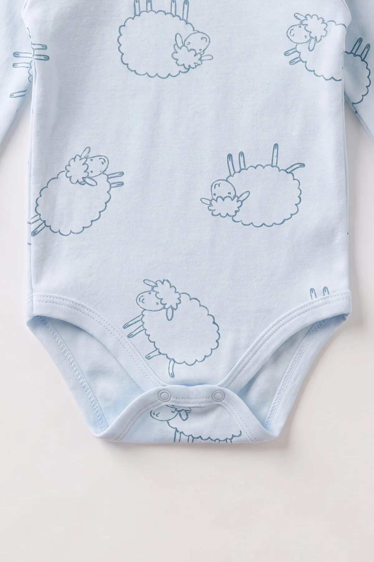 Bebe Mavisi (0-3 Yaş) Kuzu Baskılı Uzun Kol Bebek &Çocuk Çıtçıtlı Badi 490814