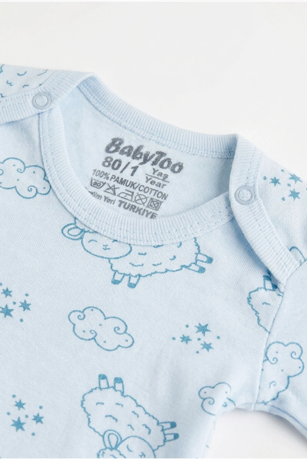 Bebe Mavisi (0-3 Yaş) Kuzu Desenli Uzun Kol Bebek &Çocuk Çıtçıtlı Badi 482403