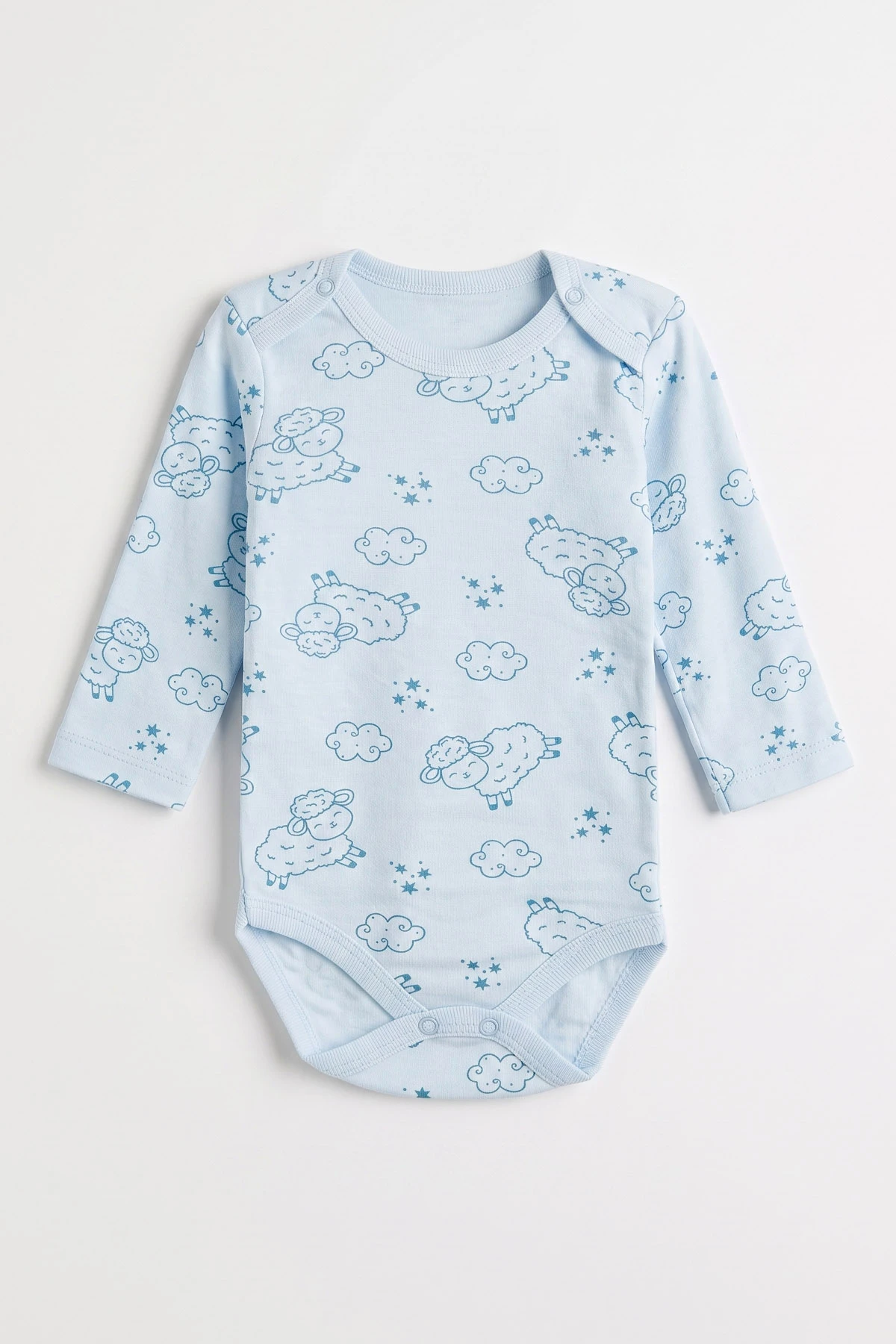 Bebe Mavisi (0-3 Yaş) Kuzu Desenli Uzun Kol Bebek &Çocuk Çıtçıtlı Badi 482403