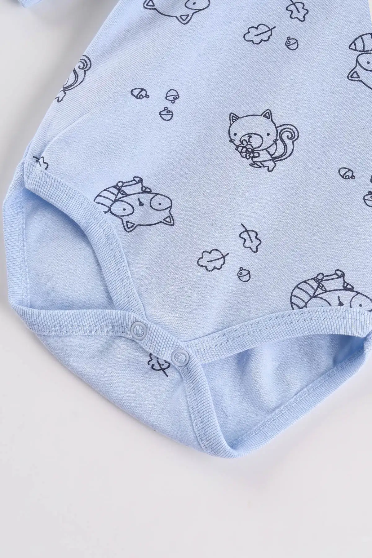 Bebe Mavisi (0-3 Yaş) Rakun Desenli Uzun Kol Penye Bebek &Çocuk Çıtçıtlı Badi 488226