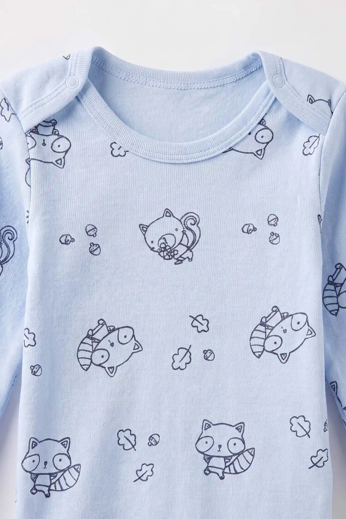 Bebe Mavisi (0-3 Yaş) Rakun Desenli Uzun Kol Penye Bebek &Çocuk Çıtçıtlı Badi 488226