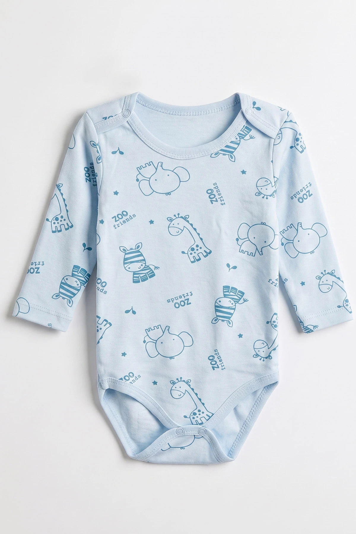Bebe Mavisi (0-3 Yaş) Safari Desenli Uzun Kol Bebek &Çocuk Çıtçıtlı Badi 482379
