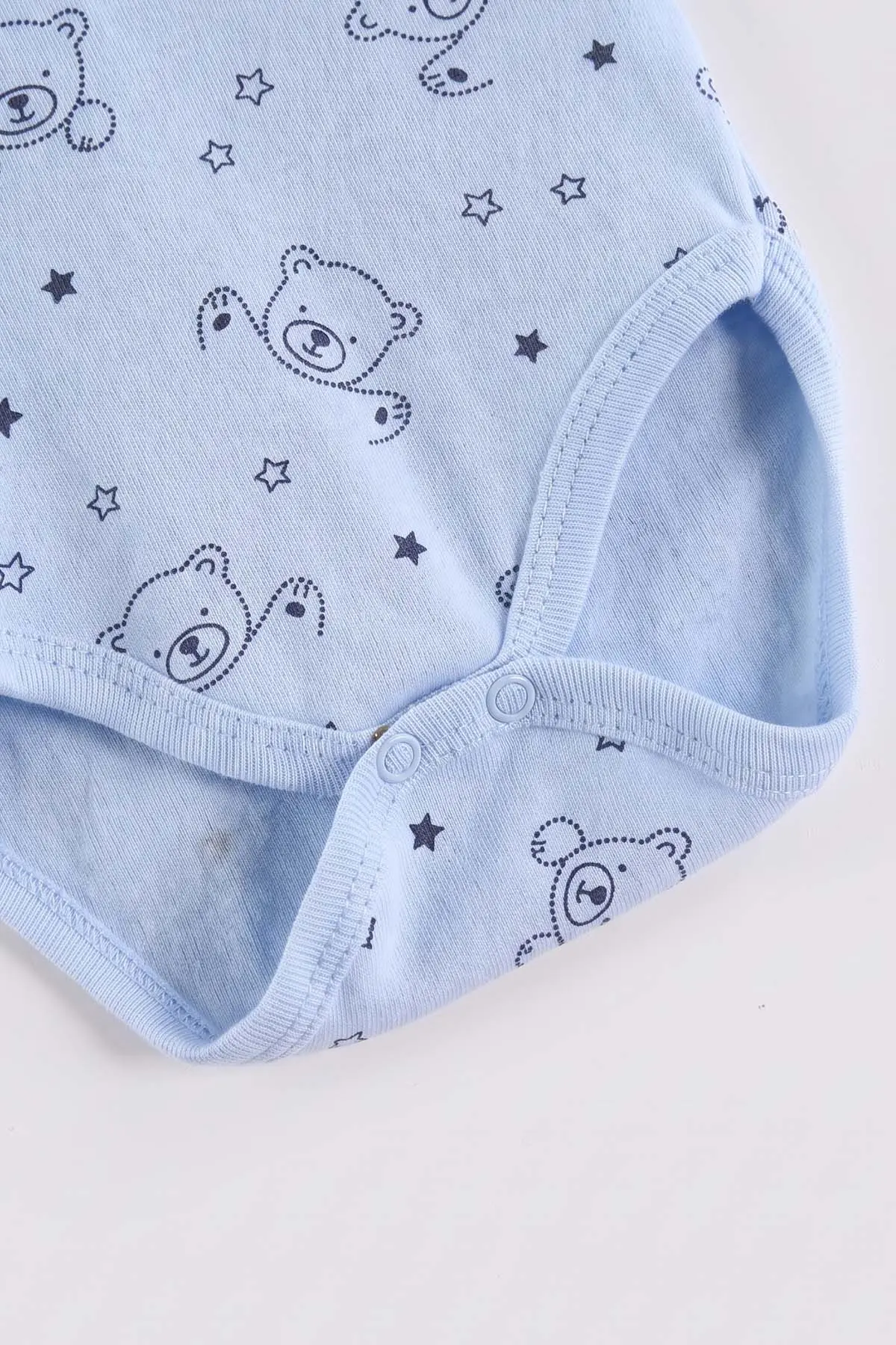 Bebe Mavisi (0-3 Yaş)  Yıldızlı Ayı Desenli Uzun Kol Penye  Bebek &Çocuk Çıtçıtlı Badi 488229