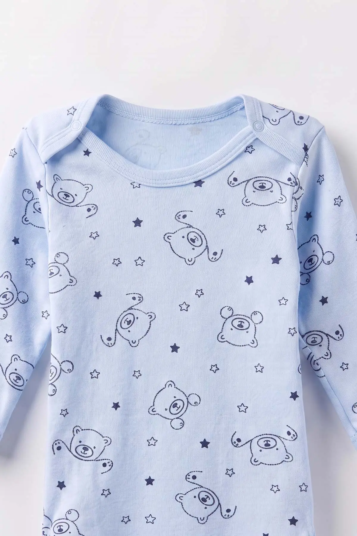 Bebe Mavisi (0-3 Yaş)  Yıldızlı Ayı Desenli Uzun Kol Penye  Bebek &Çocuk Çıtçıtlı Badi 488229