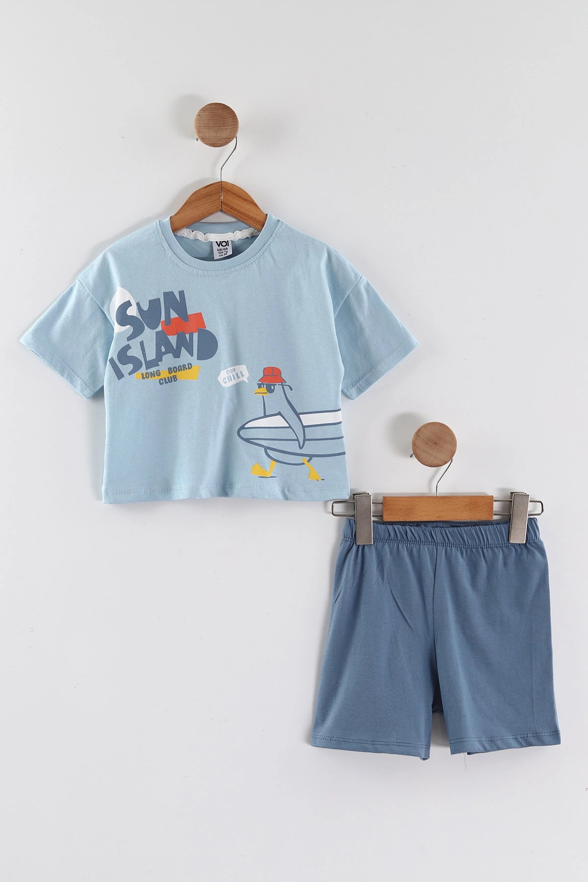 Bebe Mavisi (0-4 Yaş) Baskılı Şortlu Erkek Çocuk Yazlık Takım 459840