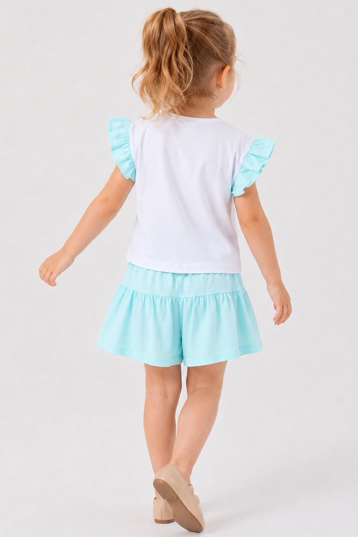 Bebe Mavisi (0-4 Yaş ) Çiçek Baskılı Koldan Fırfırlı Şortlu Süprem Kız Çocuk Yazlık Takım 457630