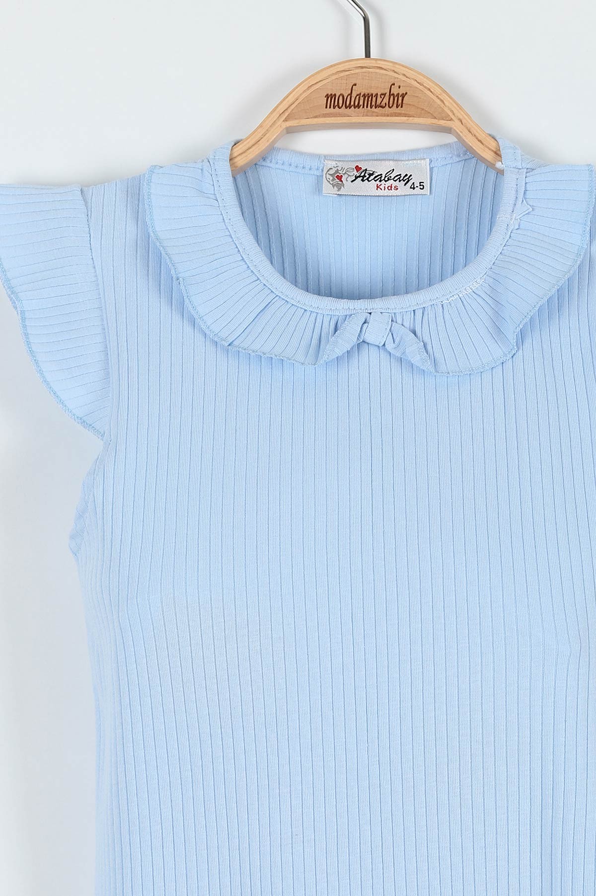 Bebe Mavisi (0-4 Yaş) Fiyonklu Fitilli Yaka Cep Detaylı Şortlu Kız Bebe Takım 184806