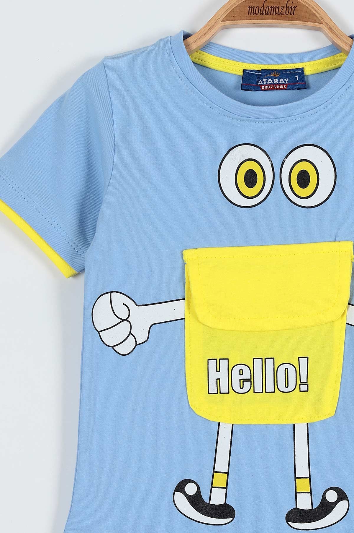 Bebe Mavisi (0-4 Yaş) Hello Baskılı Cep Detaylı Erkek Bebe Tişört 185229