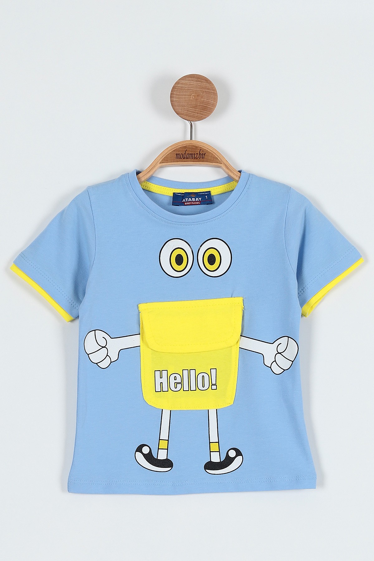 Bebe Mavisi (0-4 Yaş) Hello Baskılı Cep Detaylı Erkek Bebe Tişört 185229