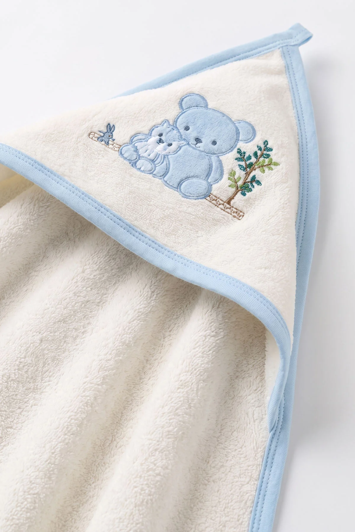 Bebe Mavisi (0-6 Ay)  Ağaçlı Ayıcık Nakışlı Bebek Havlu Takım 476276
