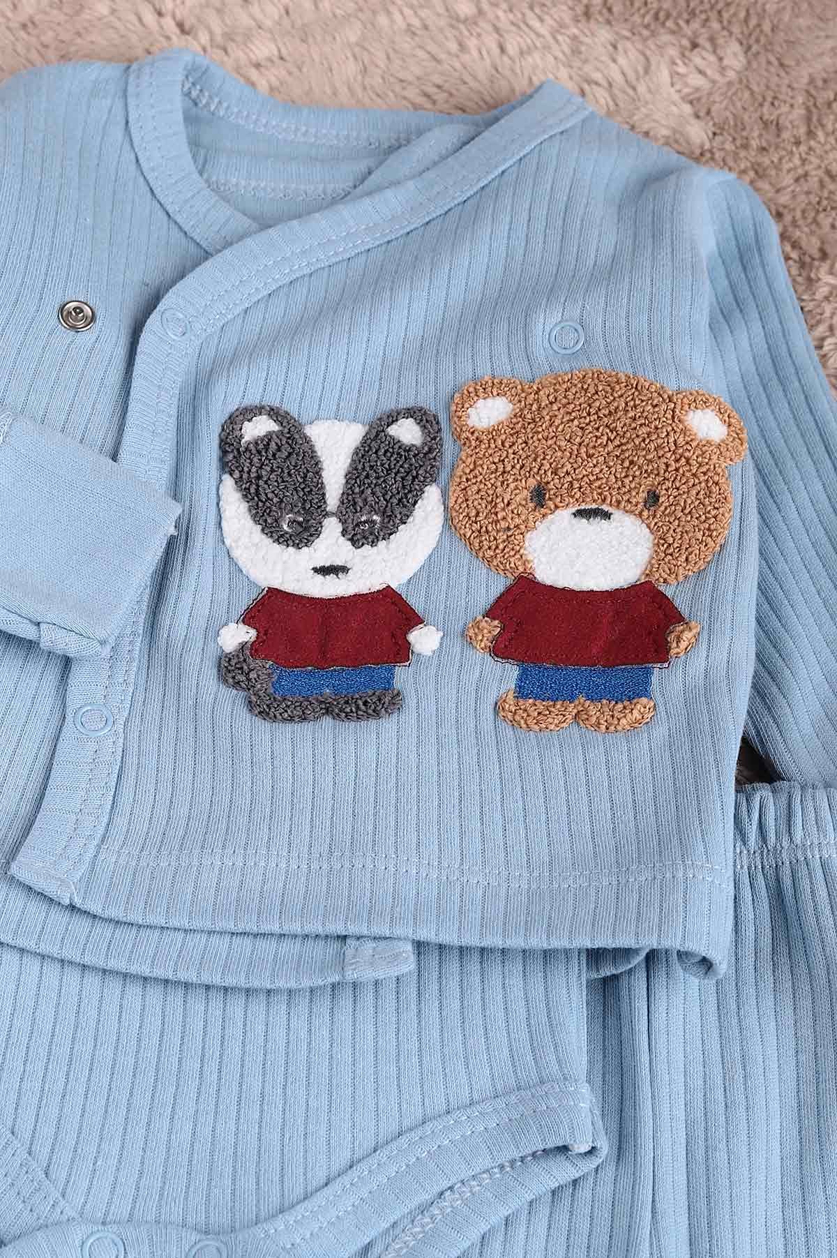 Bebe Mavisi (0-6 Ay) Ayı Nakışlı Erkek Bebe Takım 183869