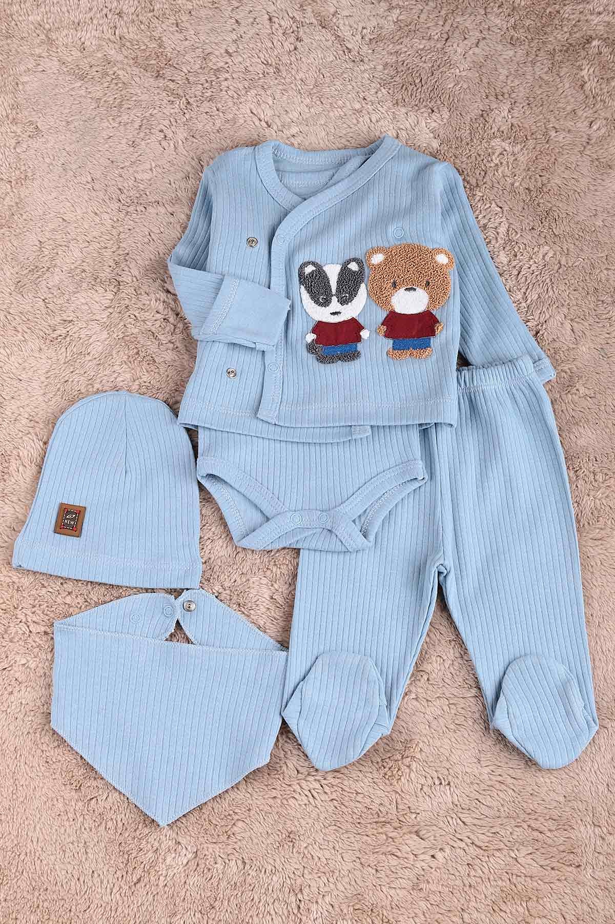 Bebe Mavisi (0-6 Ay) Ayı Nakışlı Erkek Bebe Takım 183869