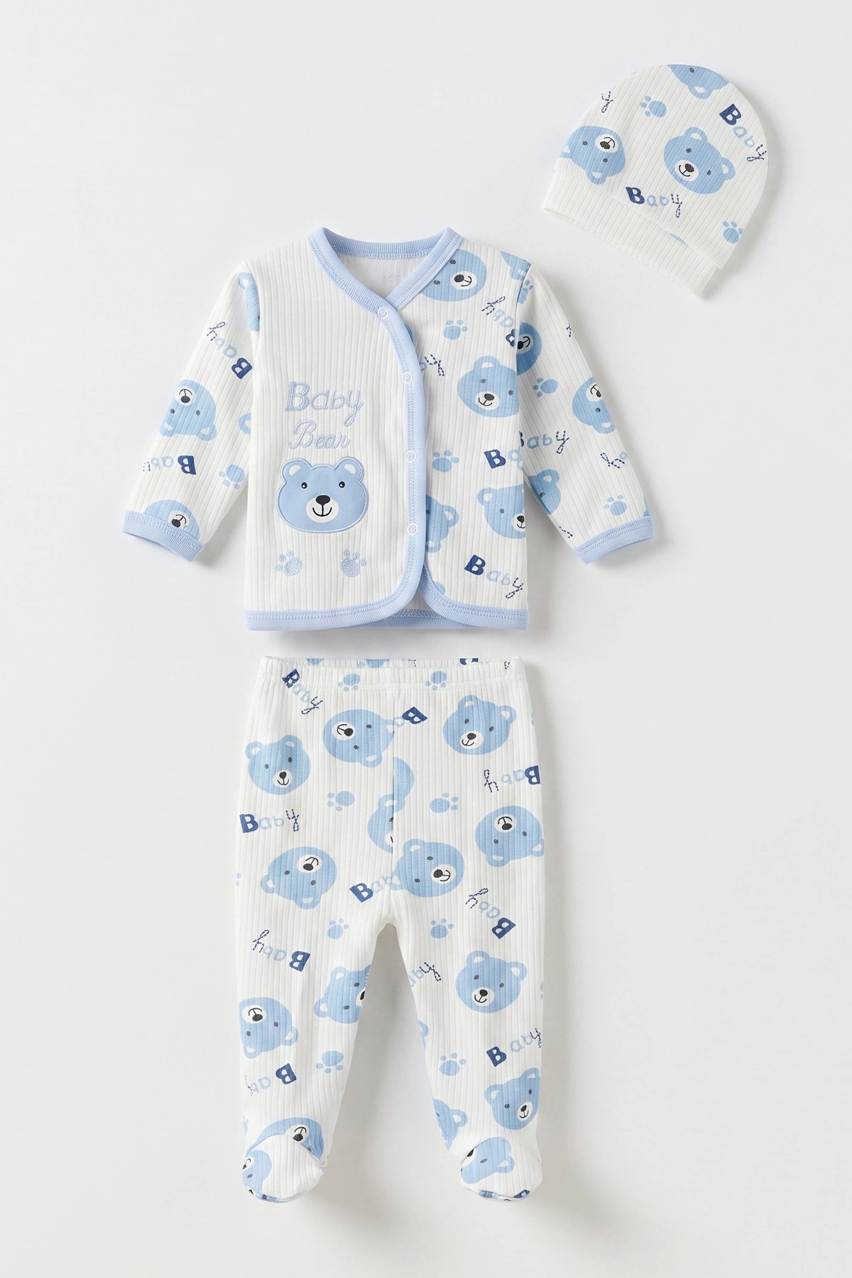 Bebe Mavisi (0-6 Ay) Koala Baskılı Patikli Şapkalı  Raporlu Bebek Zıbın Seti 477330