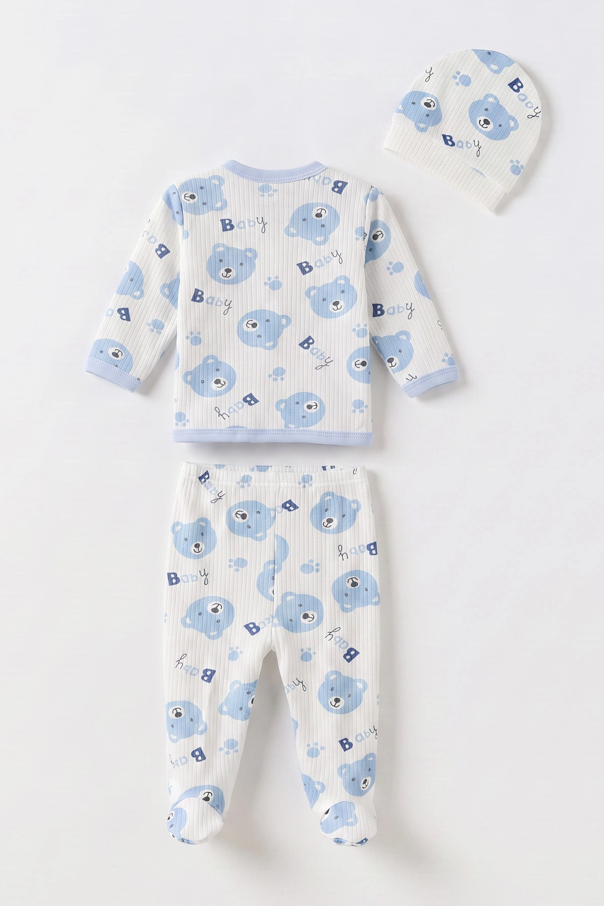 Bebe Mavisi (0-6 Ay) Koala Baskılı Patikli Şapkalı  Raporlu Bebek Zıbın Seti 477330