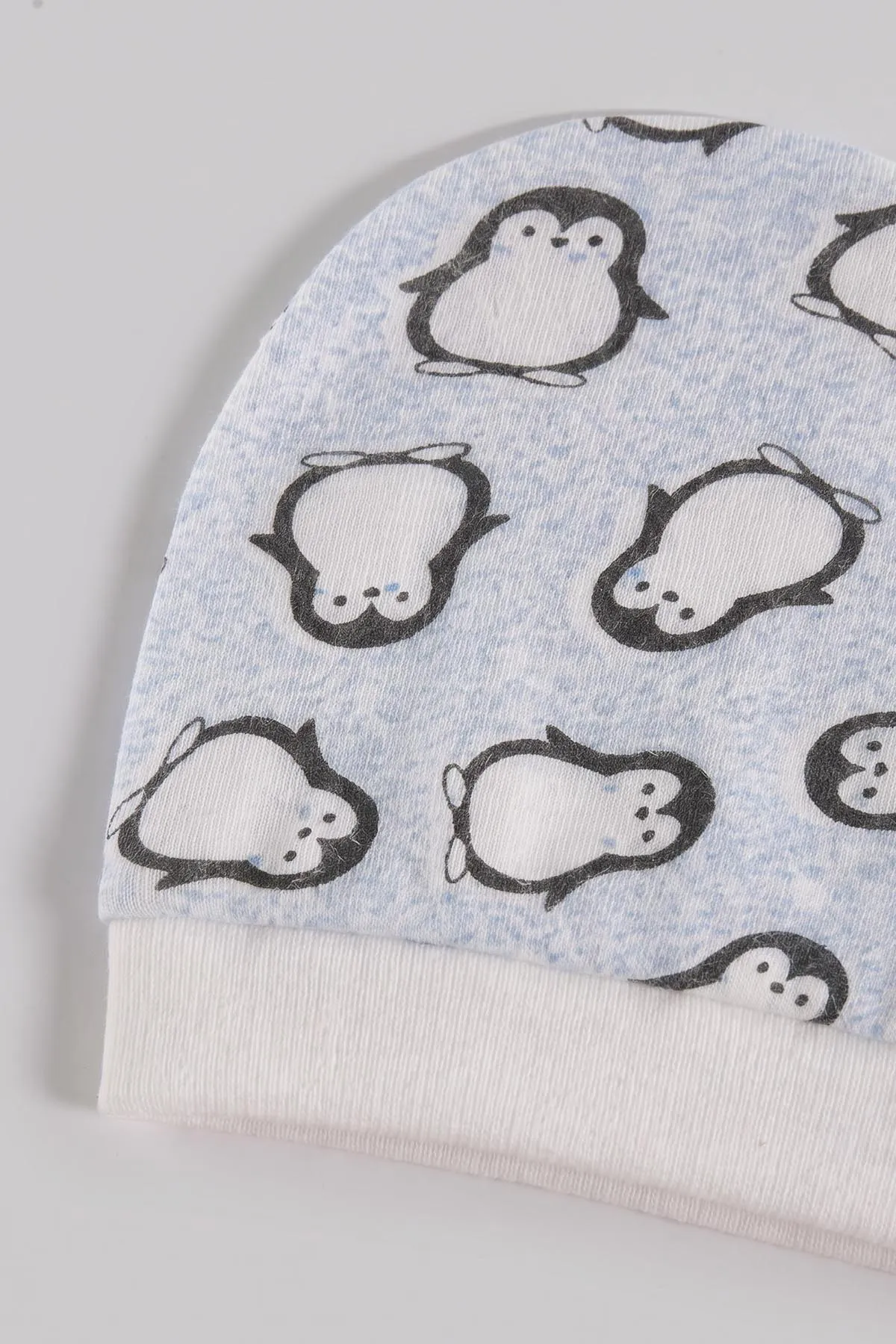 Bebe Mavisi (0-6 Ay) Penguen Baskılı Patikli Şapkalı Bebek Zıbın Seti 477328