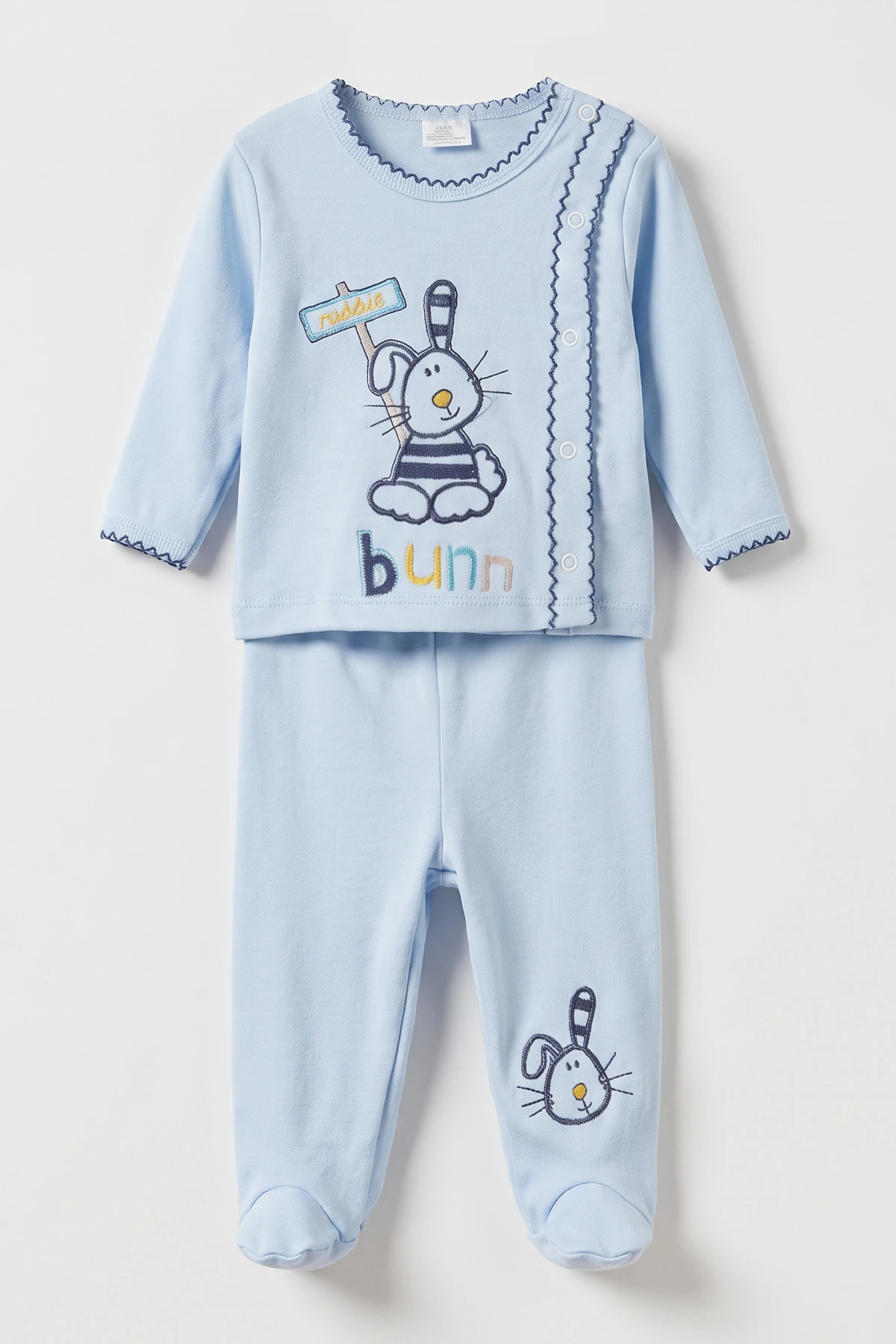 Bebe Mavisi (0-6 Ay) Tavşan Nakışlı Penye Bebek Zıbın Seti 500433