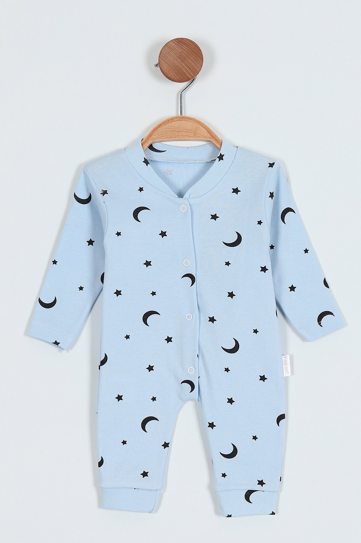 Bebe Mavisi (0-9 Ay) Ay Yıldız Desenli Çıtçıtlı Erkek Bebe Tulum 203408