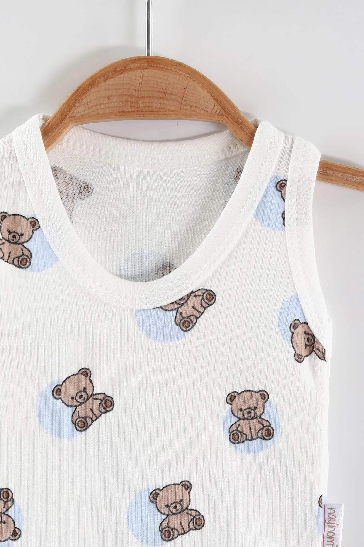 Bebe Mavisi (0-9 Ay) Ayıcık Baskılı Puantiye Desen Unisex Bebek Çıtçıtlı Badi 441439