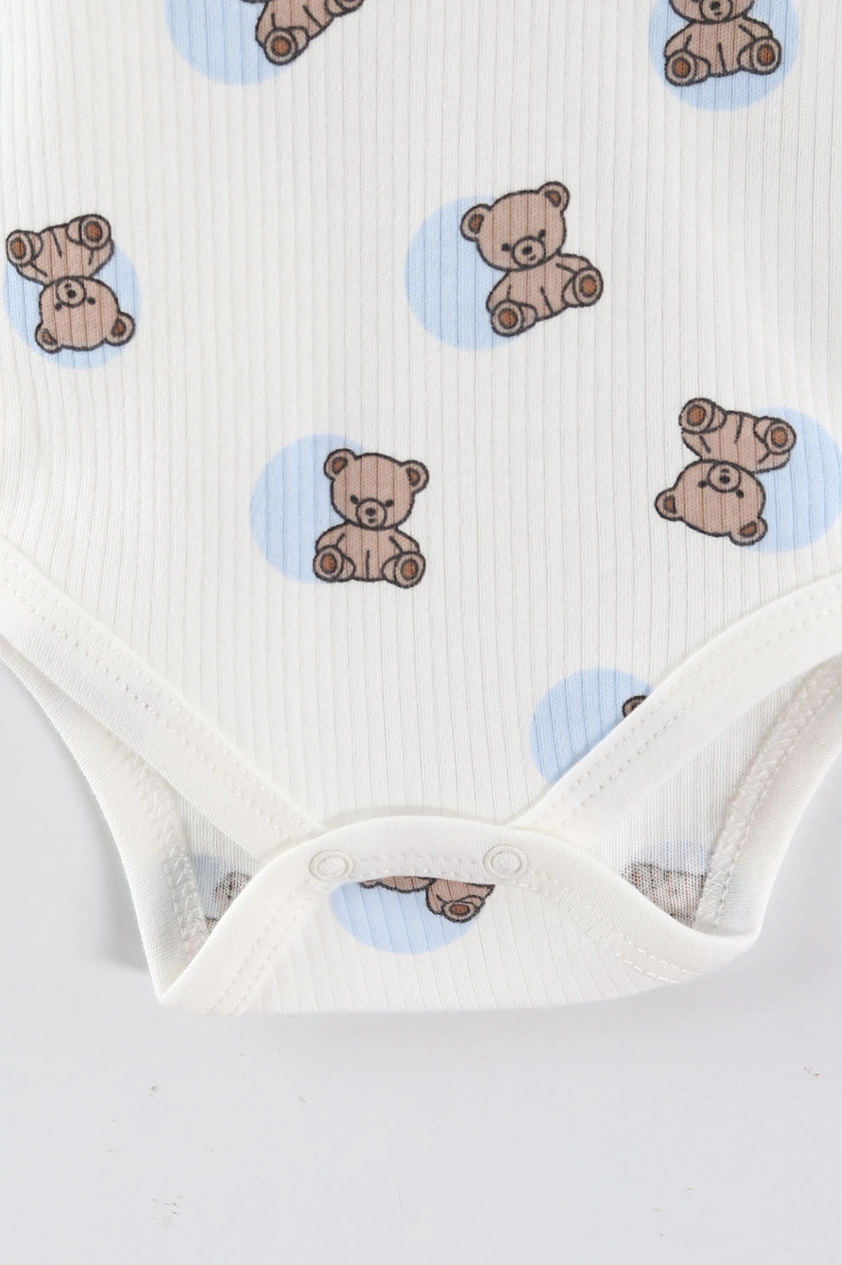 Bebe Mavisi (0-9 Ay) Ayıcık Baskılı Puantiye Desen Unisex Bebek Çıtçıtlı Badi 441439