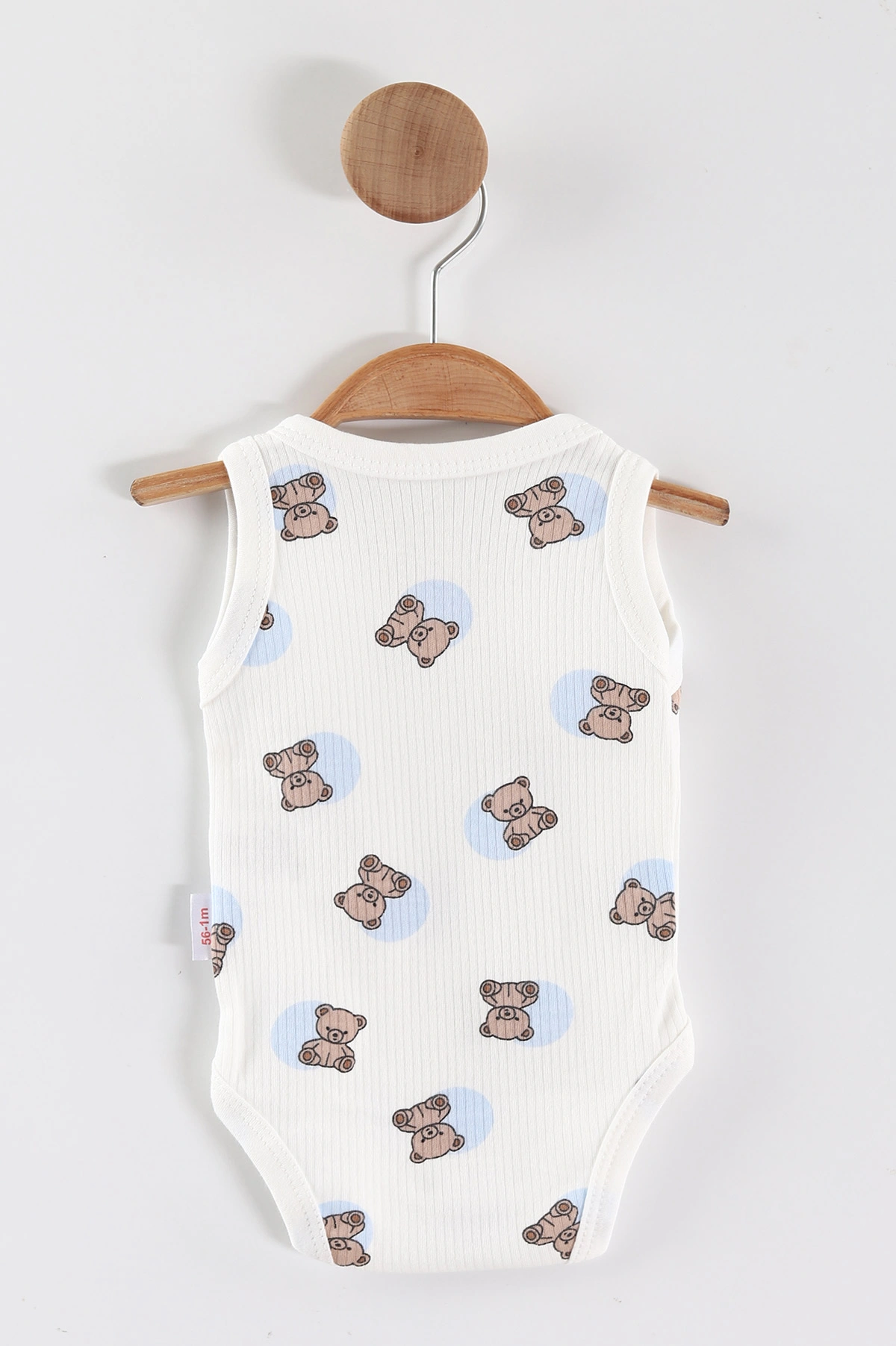 Bebe Mavisi (0-9 Ay) Ayıcık Baskılı Puantiye Desen Unisex Bebek Çıtçıtlı Badi 441439