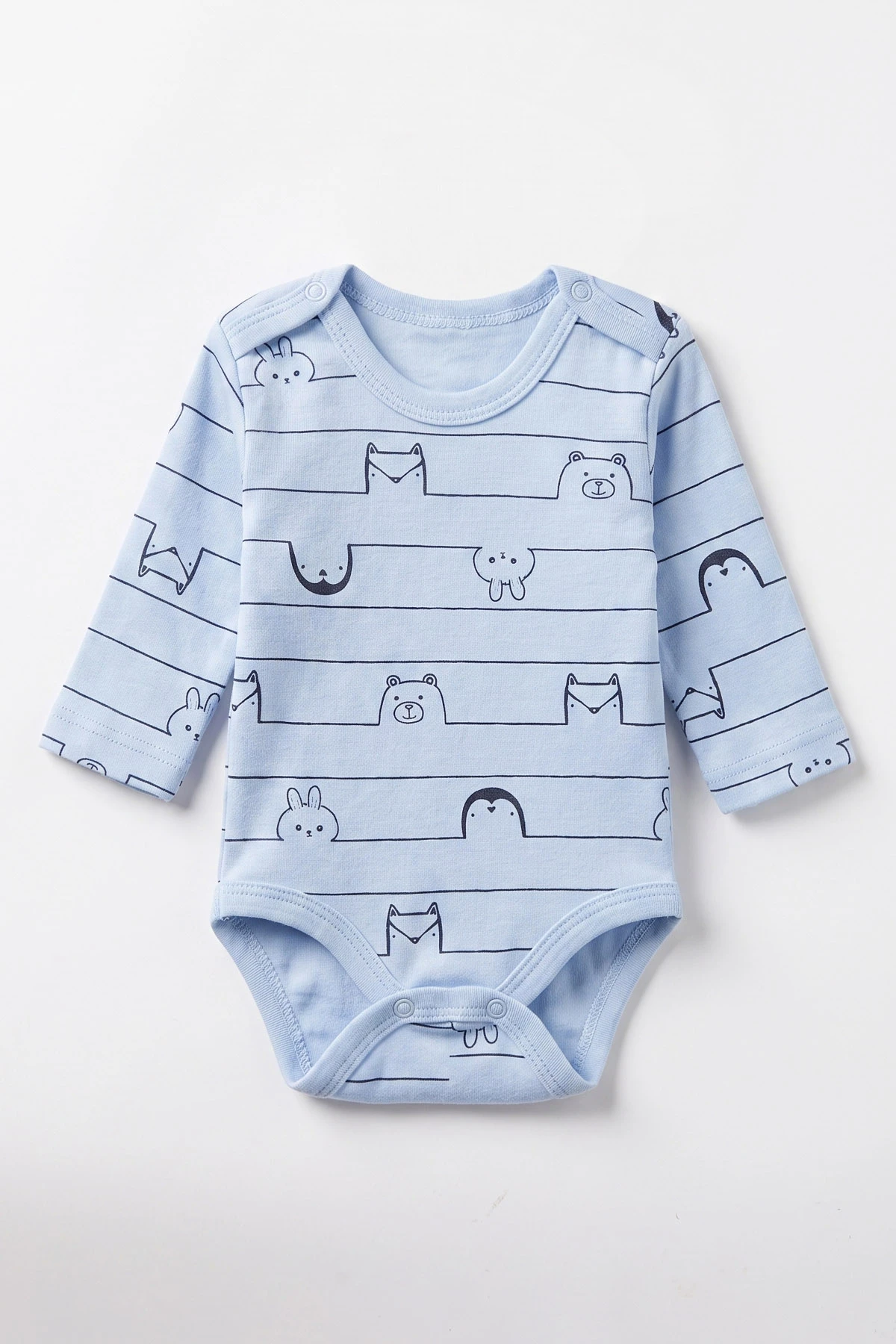 Bebe Mavisi (0-9 Ay) Çizgili Hayvan Desenli Bebek Çıtçıtlı Badi 482294
