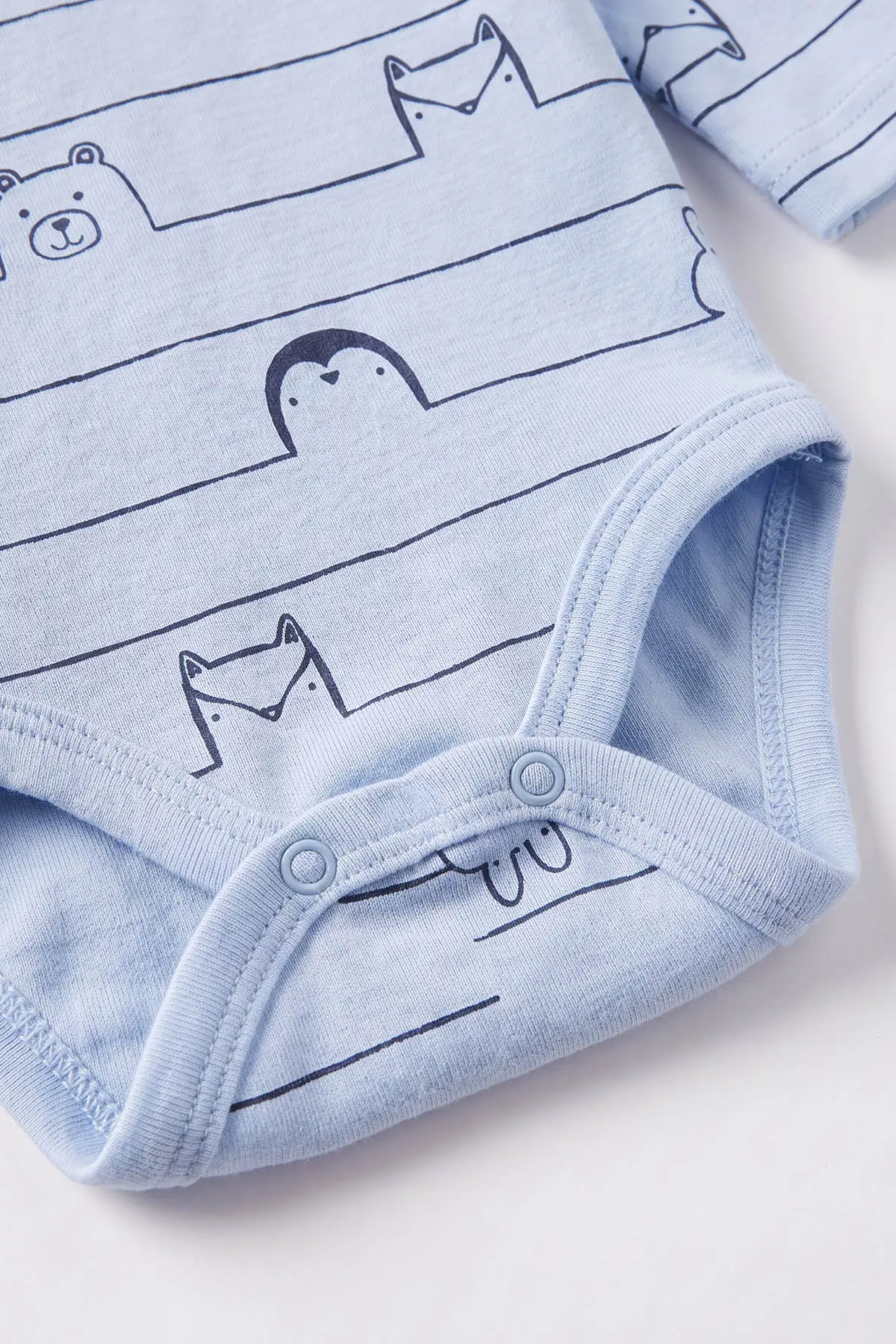 Bebe Mavisi (0-9 Ay) Çizgili Hayvan Desenli Bebek Çıtçıtlı Badi 482294