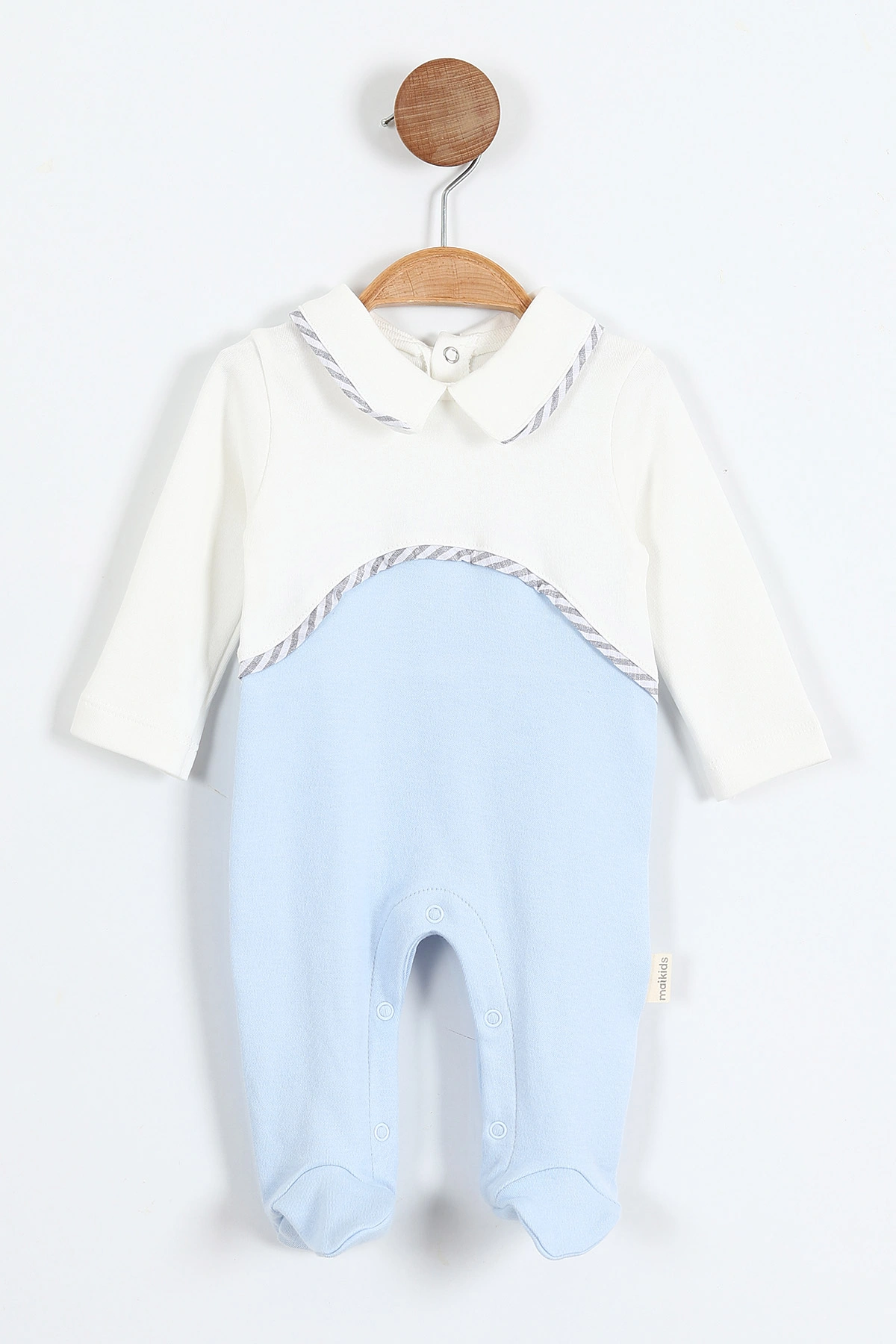 Bebe Mavisi (0-9 Ay) Gömlek Yakalı Patikli Erkek Bebek Tulum 383844