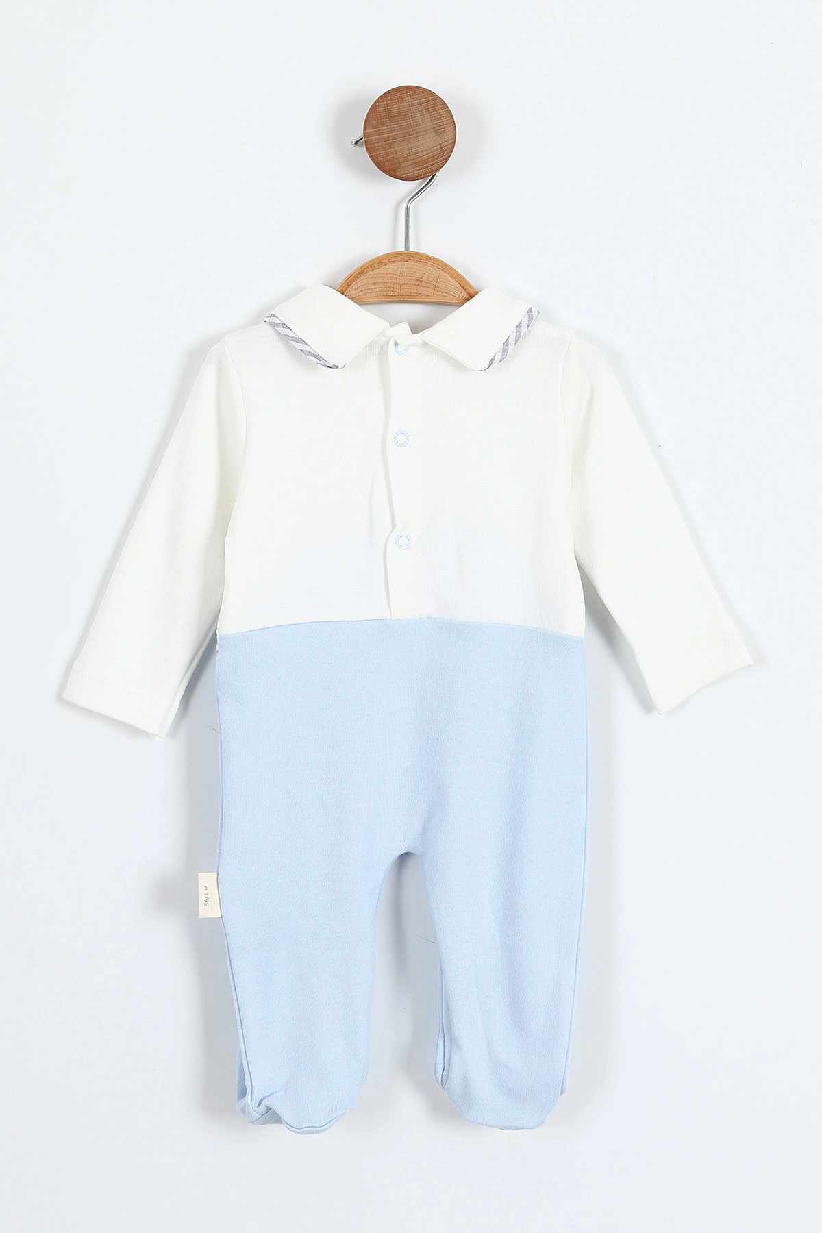 Bebe Mavisi (0-9 Ay) Gömlek Yakalı Patikli Erkek Bebek Tulum 383844