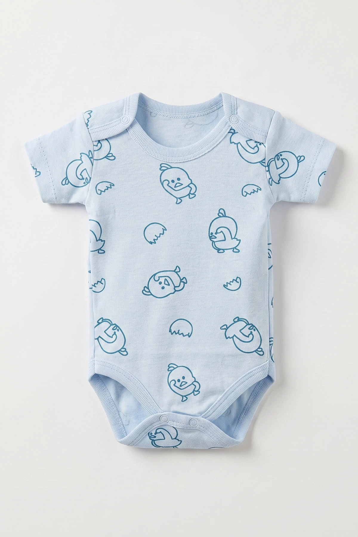 Bebe Mavisi (0-9 Ay) Kısa Kol Civciv Desenli     Bebek Çıtçıtlı Badi 482343