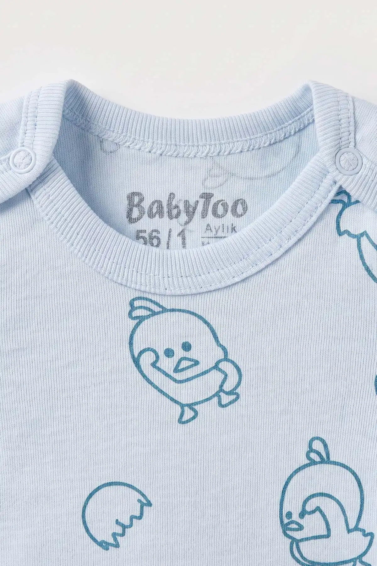 Bebe Mavisi (0-9 Ay) Kısa Kol Civciv Desenli     Bebek Çıtçıtlı Badi 482343