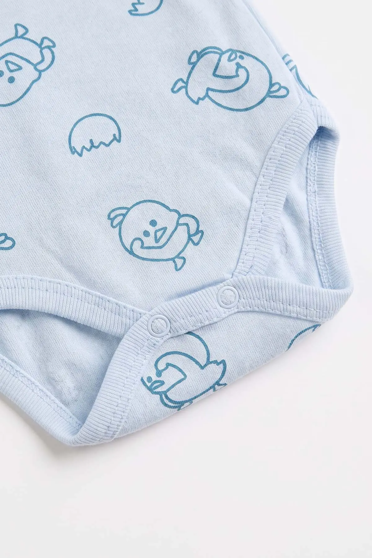 Bebe Mavisi (0-9 Ay) Kısa Kol Civciv Desenli     Bebek Çıtçıtlı Badi 482343