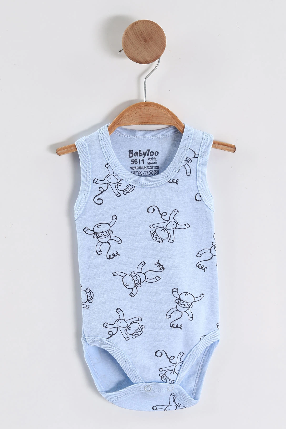Bebe Mavisi (0-9 Ay )Maymun   Desenli Bebek&Çocuk Çıtçıtlı Badi 457244
