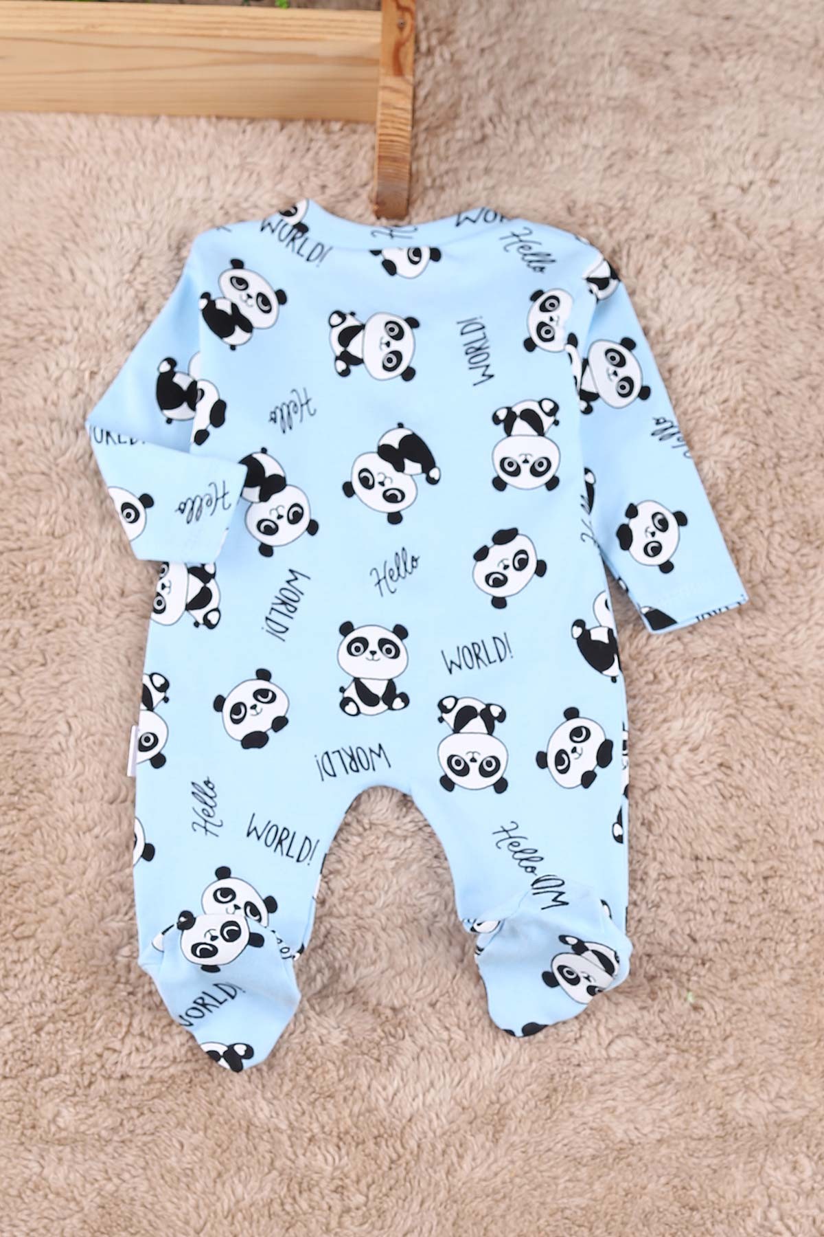 Bebe Mavisi (0-9 Ay) Panda Baskılı Çıtçıtlı Patikli Erkek Bebe Tulum 180093