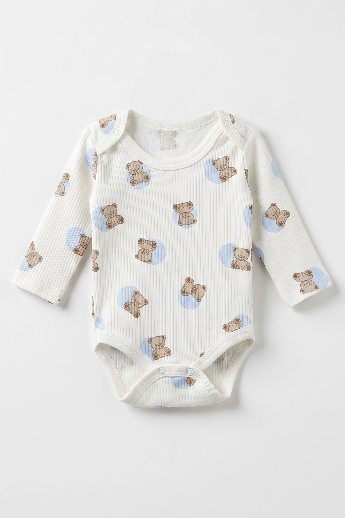 Bebe Mavisi (0-9 Ay )Puanlı Ayıcık Desenli  Uzun Kollu    Bebek & Çocuk Çıtçıtlı Badi 480366