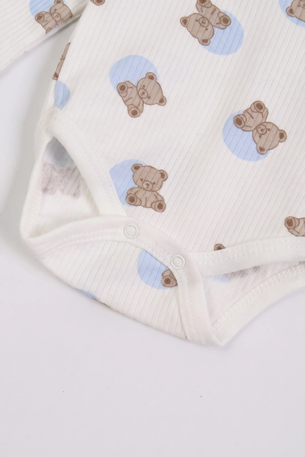 Bebe Mavisi (0-9 Ay )Puanlı Ayıcık Desenli  Uzun Kollu    Bebek & Çocuk Çıtçıtlı Badi 480366