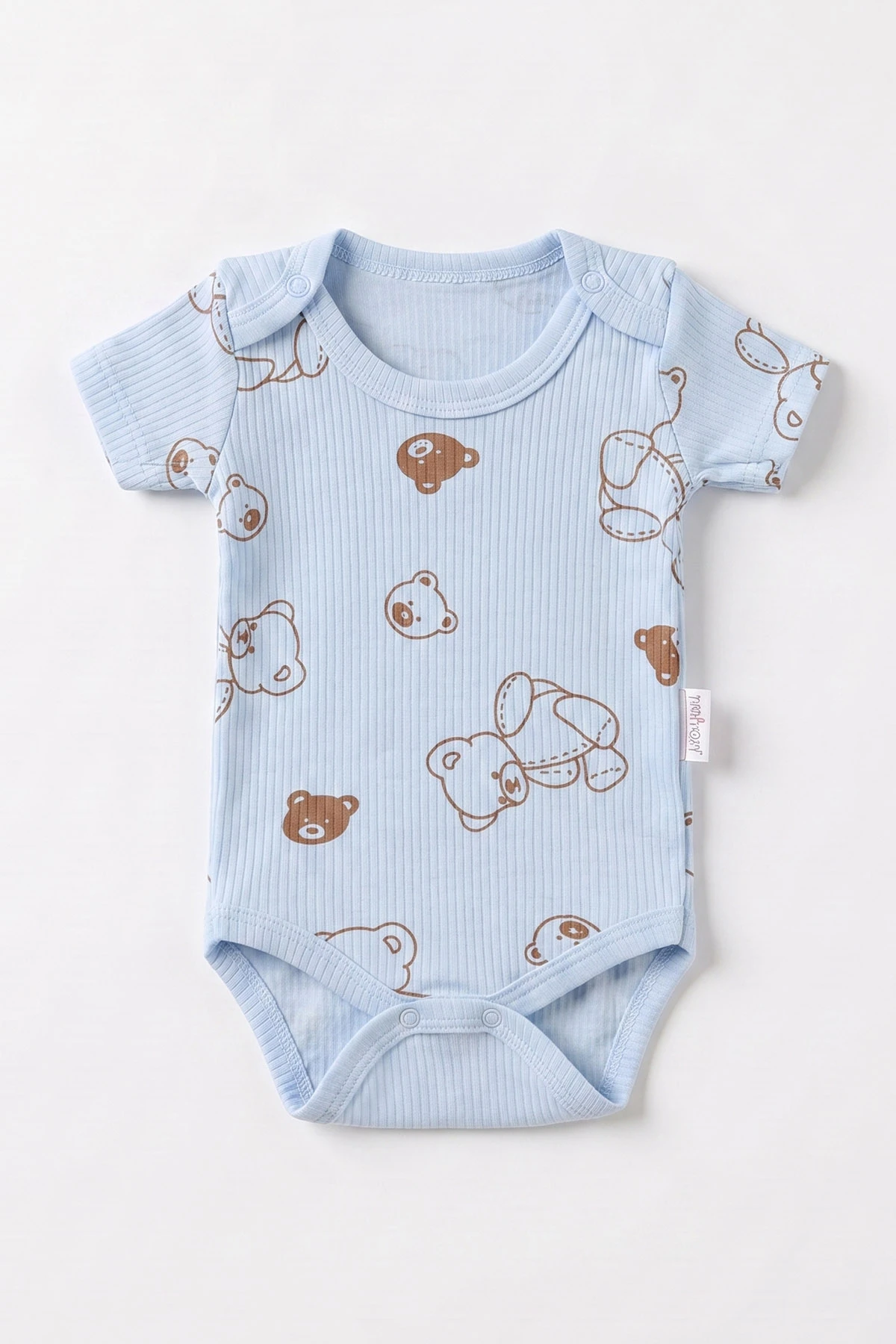 Bebe Mavisi (0-9 Ay )  Raporlu Ayıcık Baskılı Kısa Kol  Bebek & Çocuk Çıtçıtlı Badi 480422