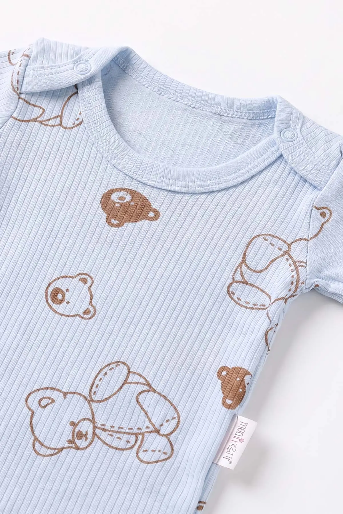 Bebe Mavisi (0-9 Ay )  Raporlu Ayıcık Baskılı Kısa Kol  Bebek & Çocuk Çıtçıtlı Badi 480422