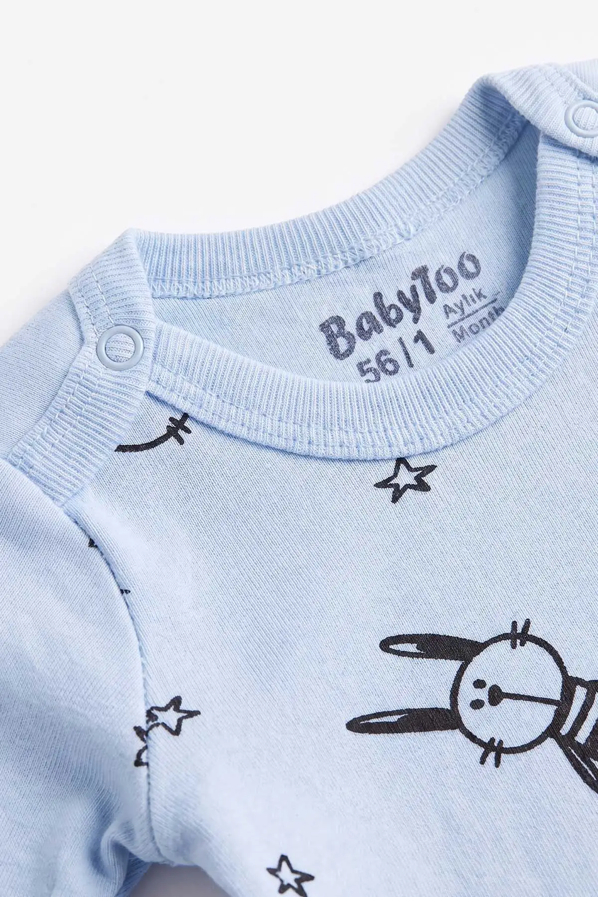 Bebe Mavisi (0-9 Ay) Yıldızlı Tavşan  Desenli Bebek Çıtçıtlı Badi 482298