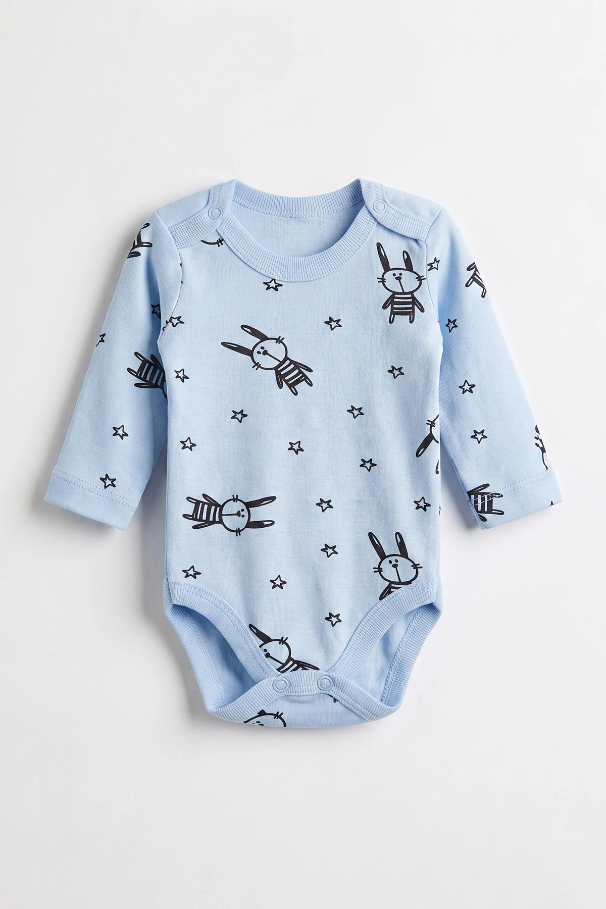 Bebe Mavisi (0-9 Ay) Yıldızlı Tavşan  Desenli Bebek Çıtçıtlı Badi 482298