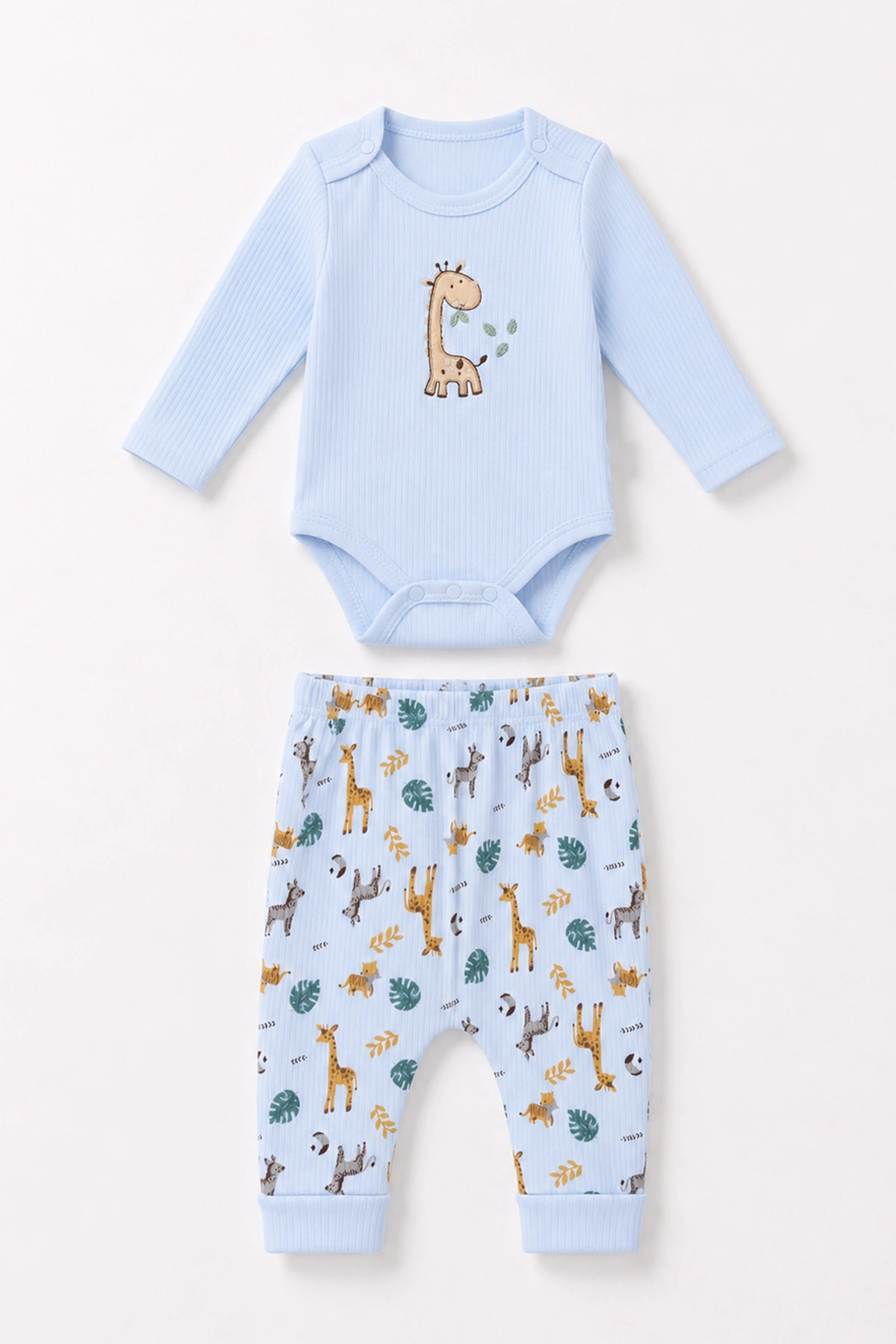 Bebe Mavisi (0-9 Ay) Zürafa Nakışlı Raporlu Erkek Bebek Takım 480449