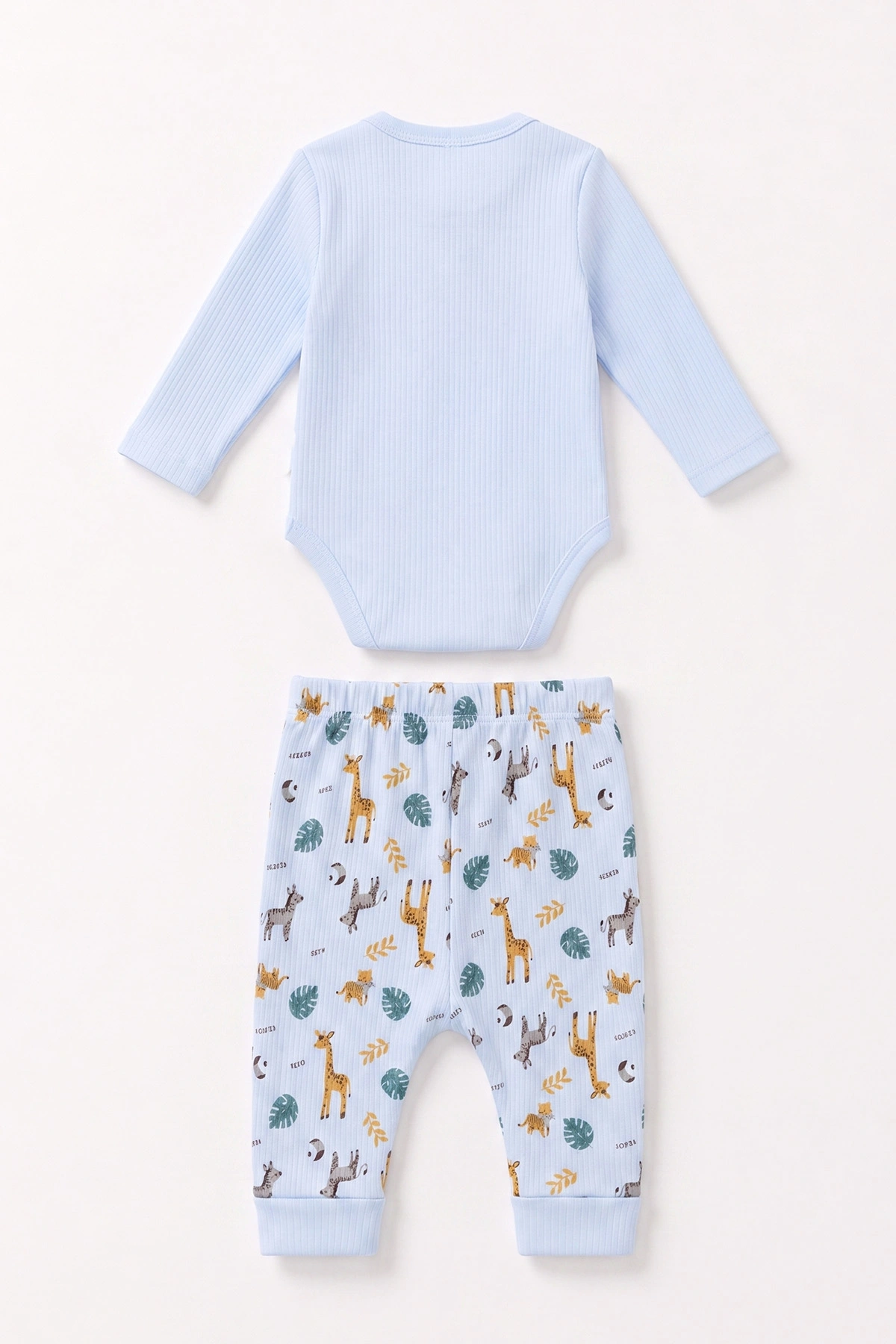 Bebe Mavisi (0-9 Ay) Zürafa Nakışlı Raporlu Erkek Bebek Takım 480449