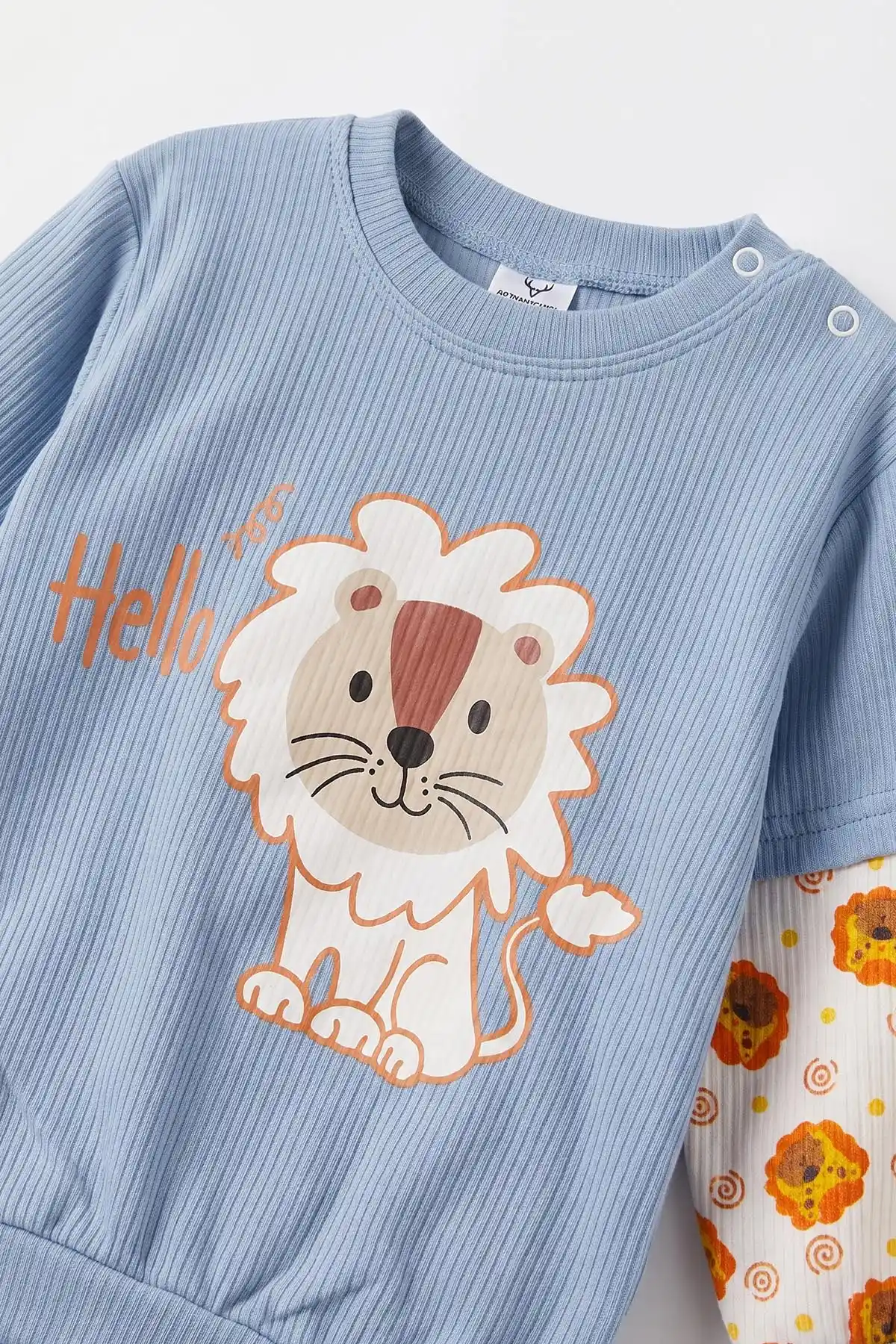Bebe Mavisi (1-2 Yaş) Aslan Baskılı Lastik Paça Erkek Bebek 2'li Takım 480083