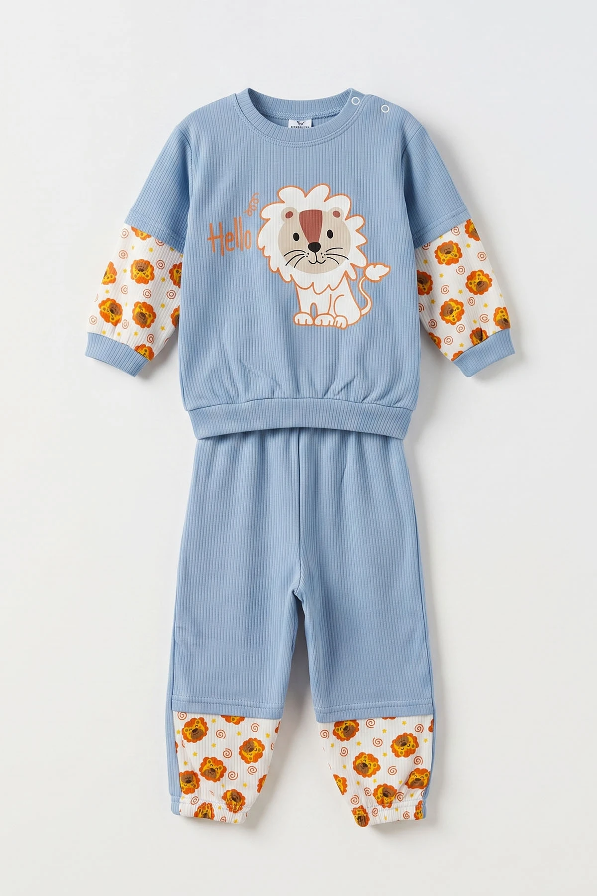 Bebe Mavisi (1-2 Yaş) Aslan Baskılı Lastik Paça Erkek Bebek 2'li Takım 480083