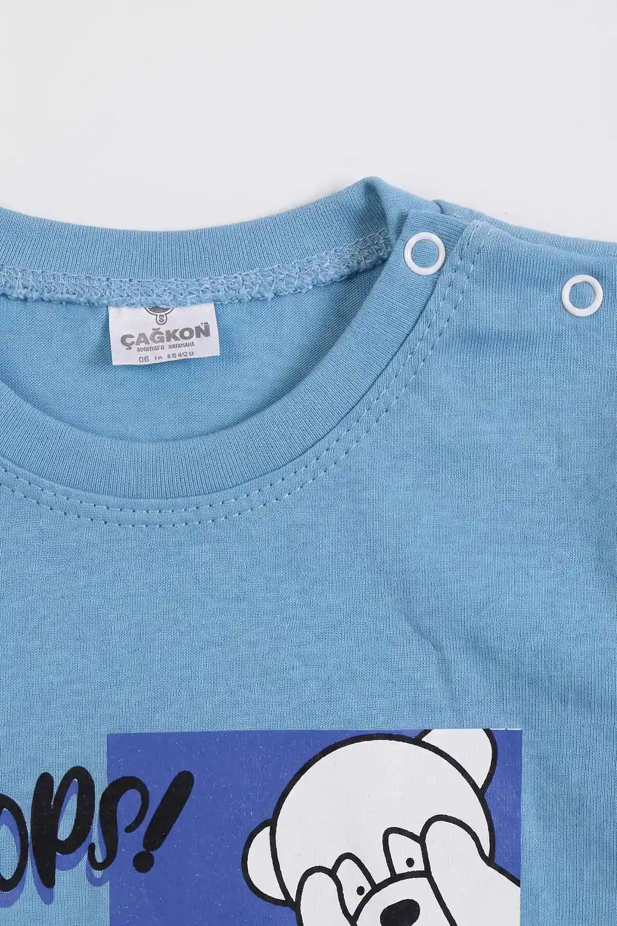 Bebe Mavisi (1-2 Yaş) Ayı Baskılı Çıtçıtlı Erkek Bebek 2'li Takım 480012