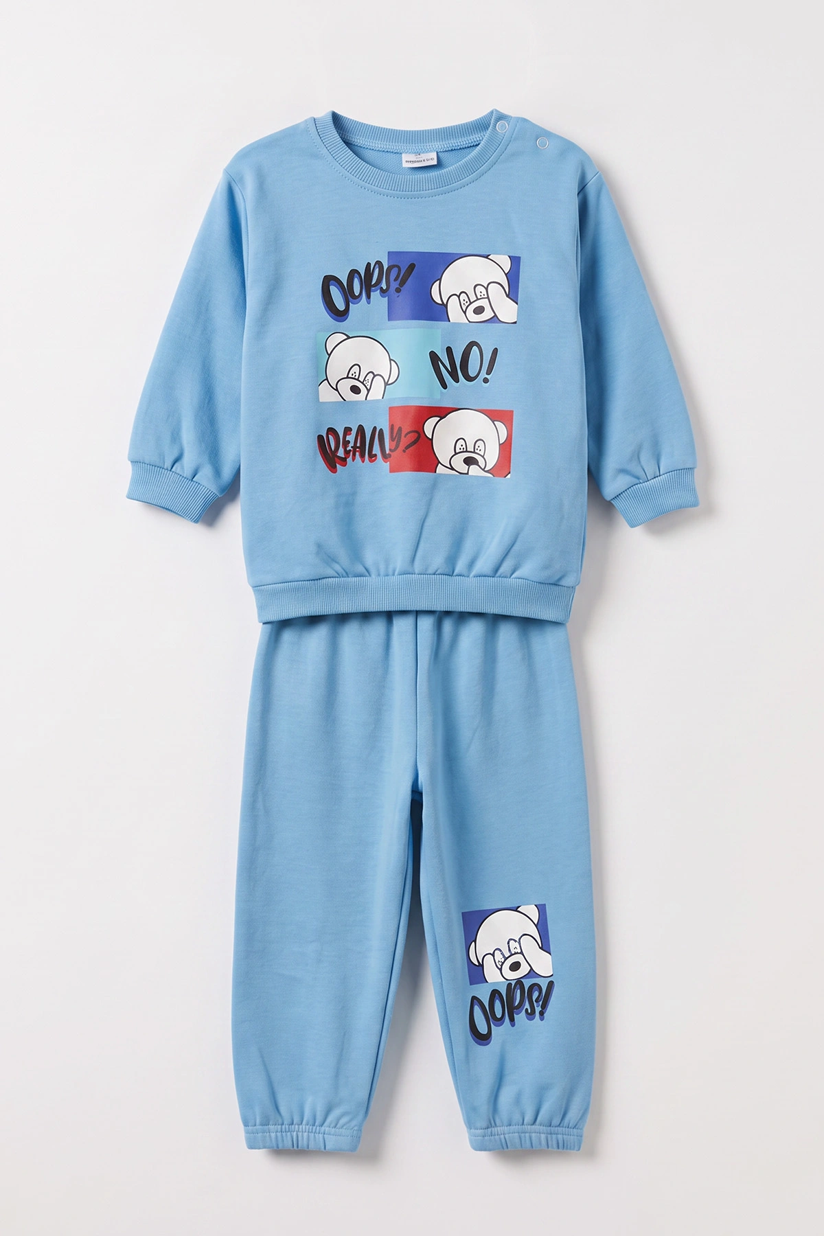 Bebe Mavisi (1-2 Yaş) Ayı Baskılı Çıtçıtlı Erkek Bebek 2'li Takım 480012
