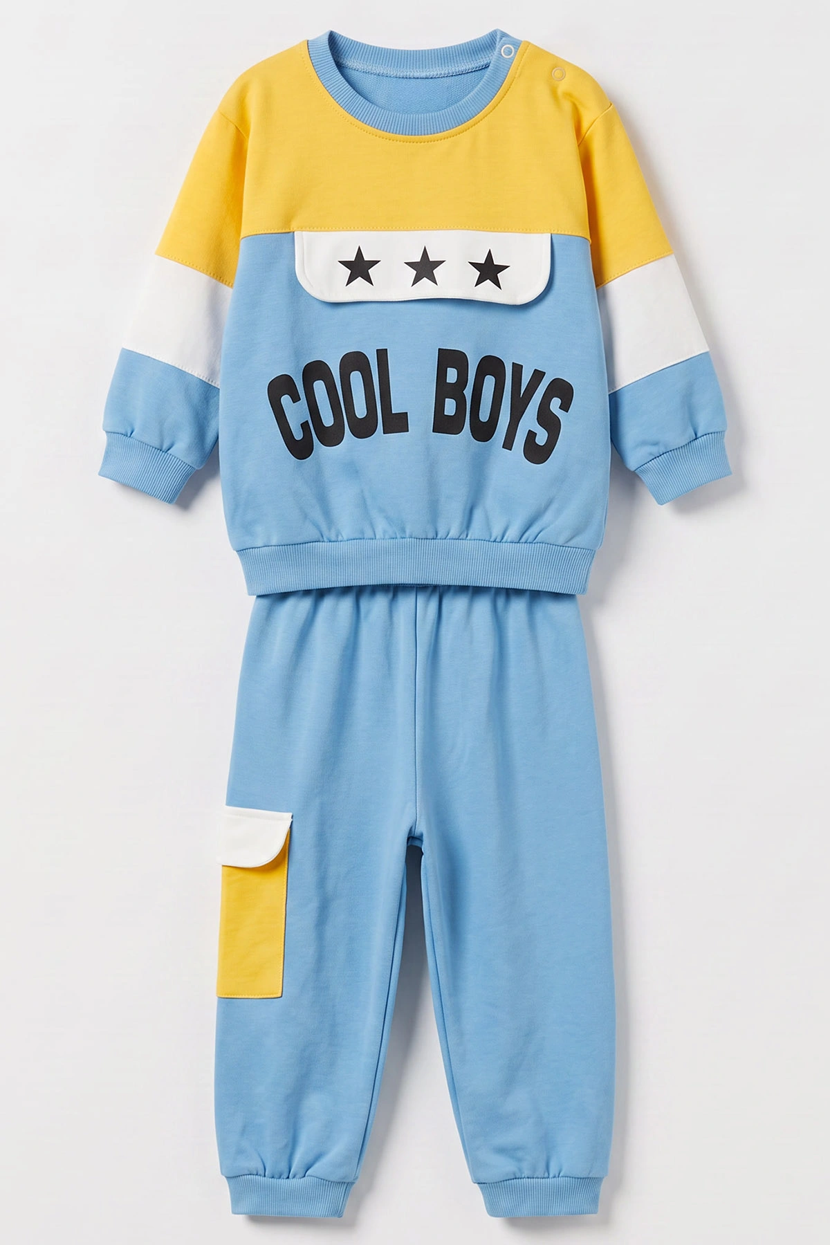 Bebe Mavisi (1-2 Yaş) Cool Boys Baskılı Yıldızlı 2'li Erkek Çocuk Takım 479974