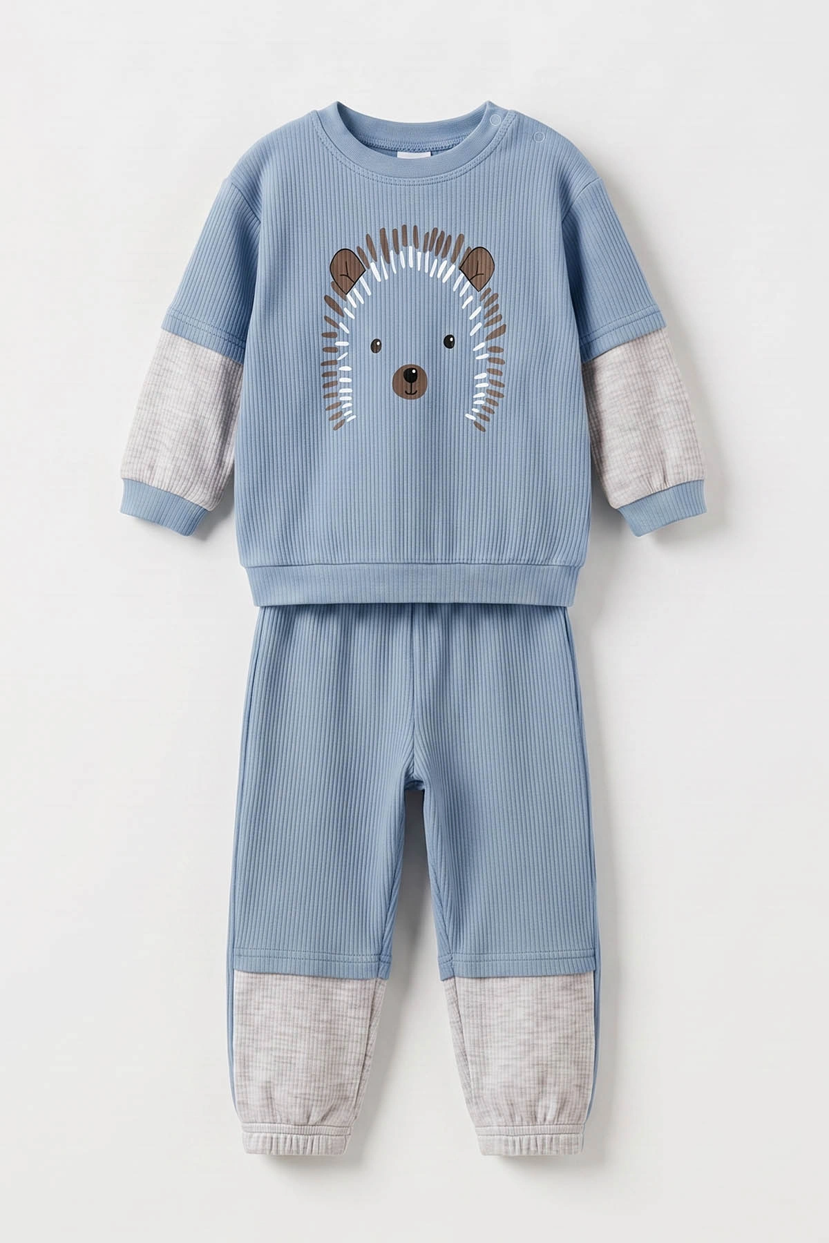 Bebe Mavisi (1-2 Yaş) Kirpi Baskılı Paça Lastikli Erkek Bebek 2'li Takım 480047