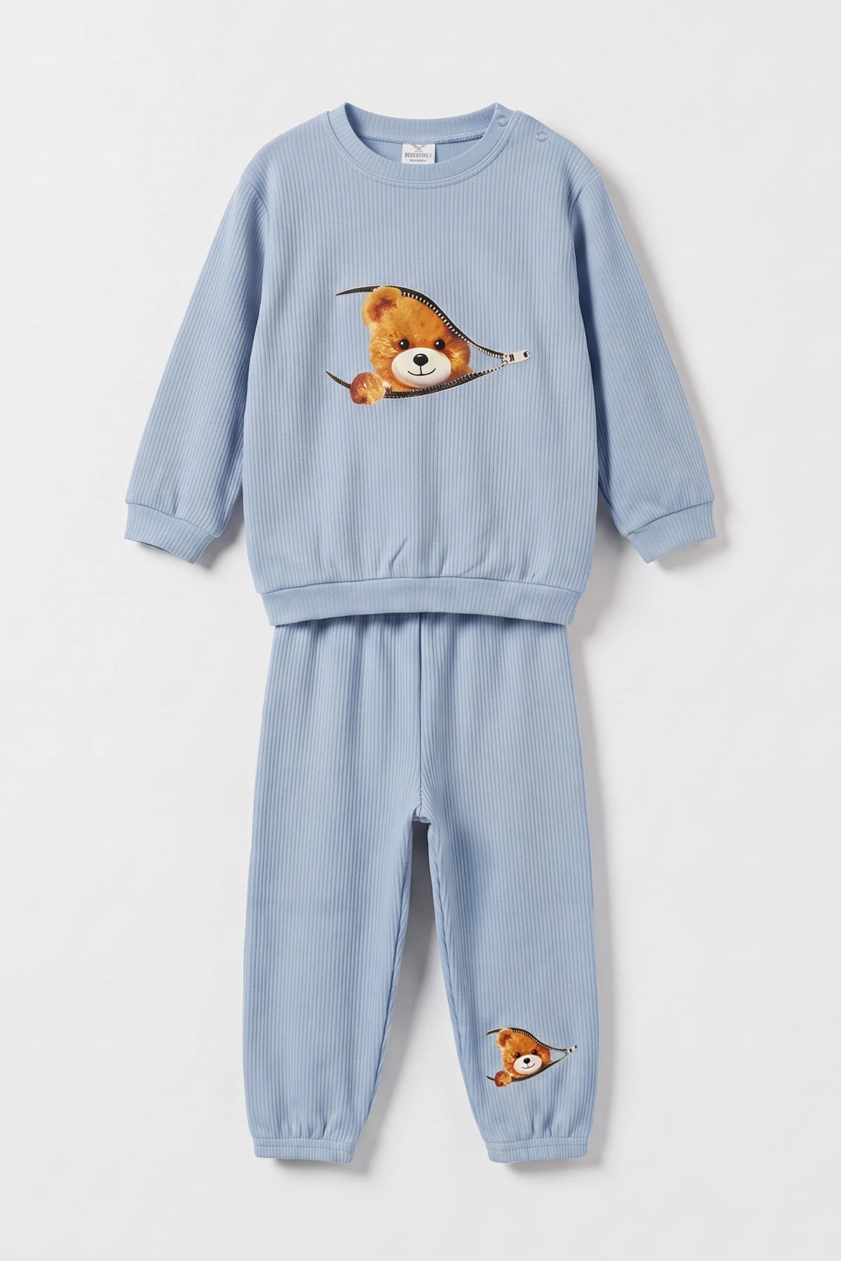 Bebe Mavisi (1-2 Yaş)Ayıcık Baskılı Paça Lastikli Raporlu Erkek Bebek Takım 479999