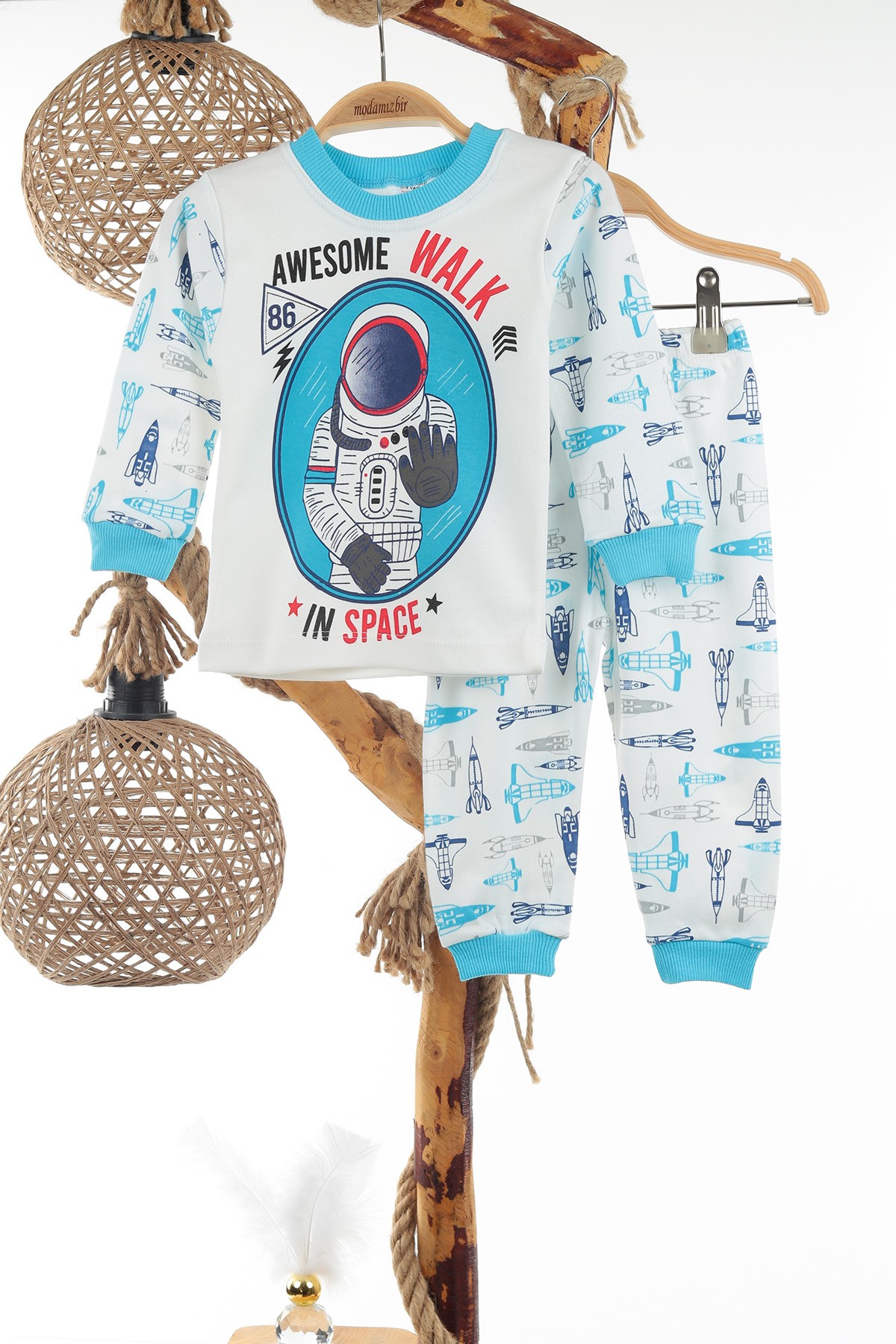 Bebe Mavisi (1-3 yaş) Astronot Baskılı Erkek Çocuk Pijama Takımı 137397